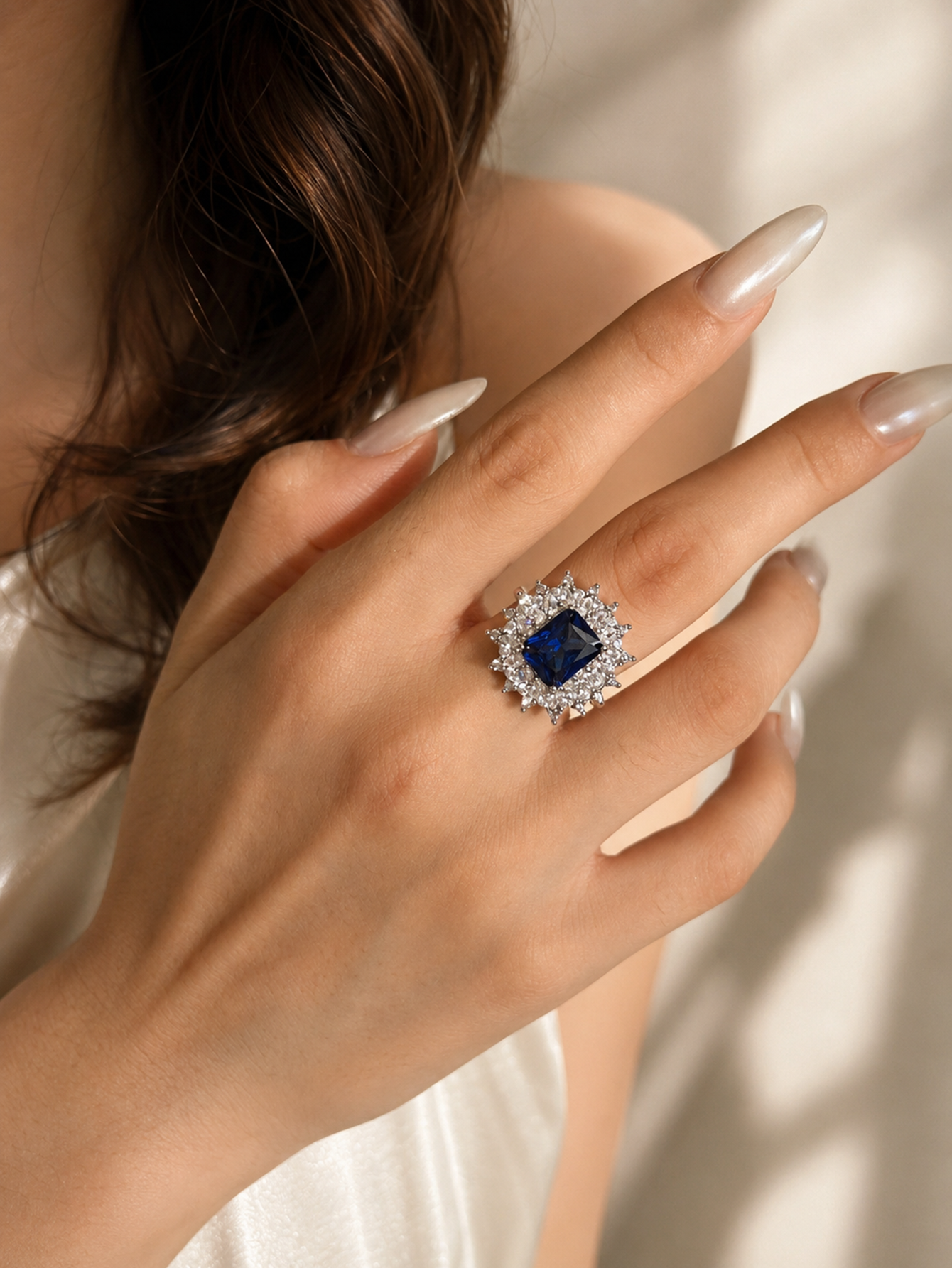 Midnight Bloom Blue Zircon Ring