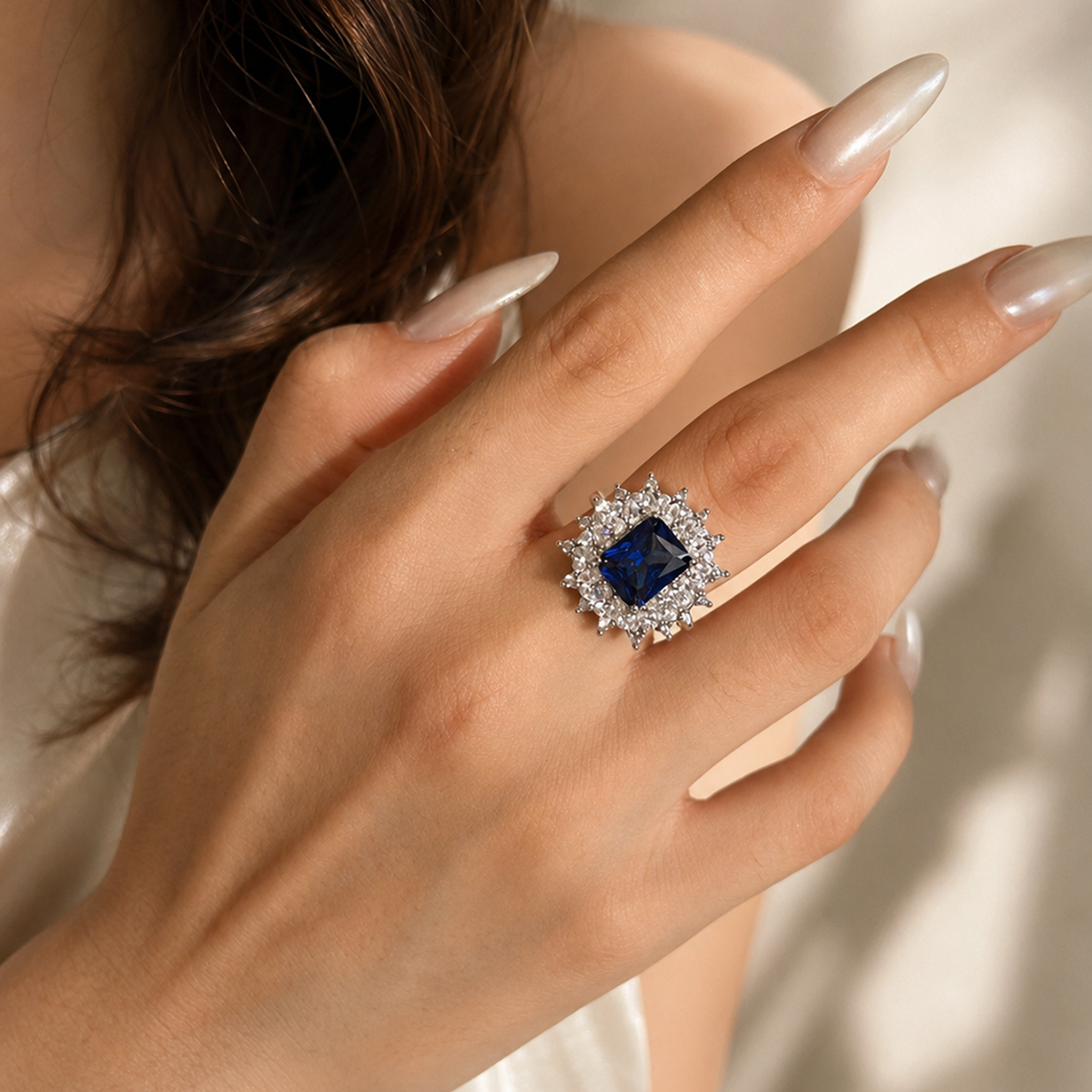 Midnight Blue Zircon Halo Ring