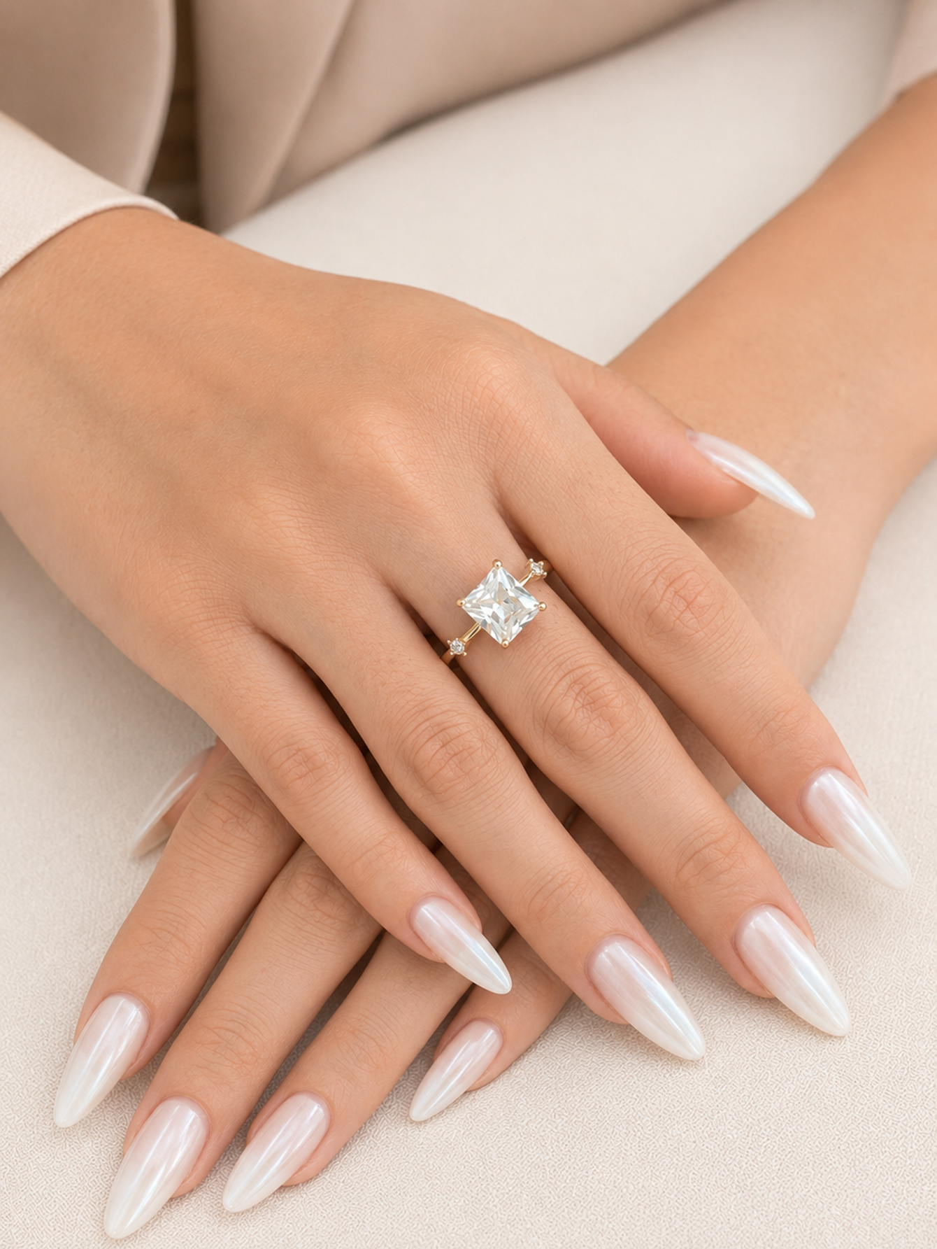 YEVORI Radiant Square Crystal Adjustable Ring