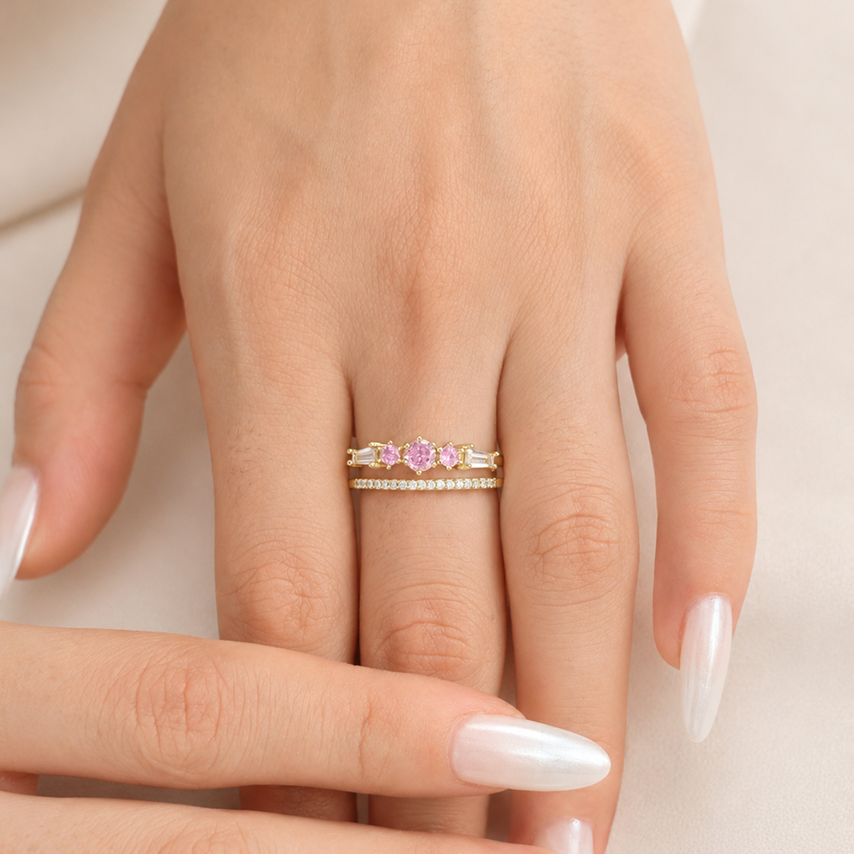 Blush Cascade Zircon Double-Band Cuff Bracelet