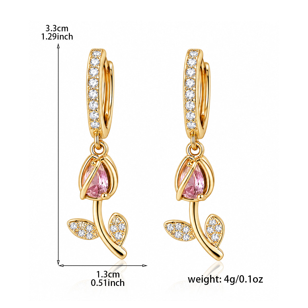 Pink Bloom Zircon Floral Drop Earrings