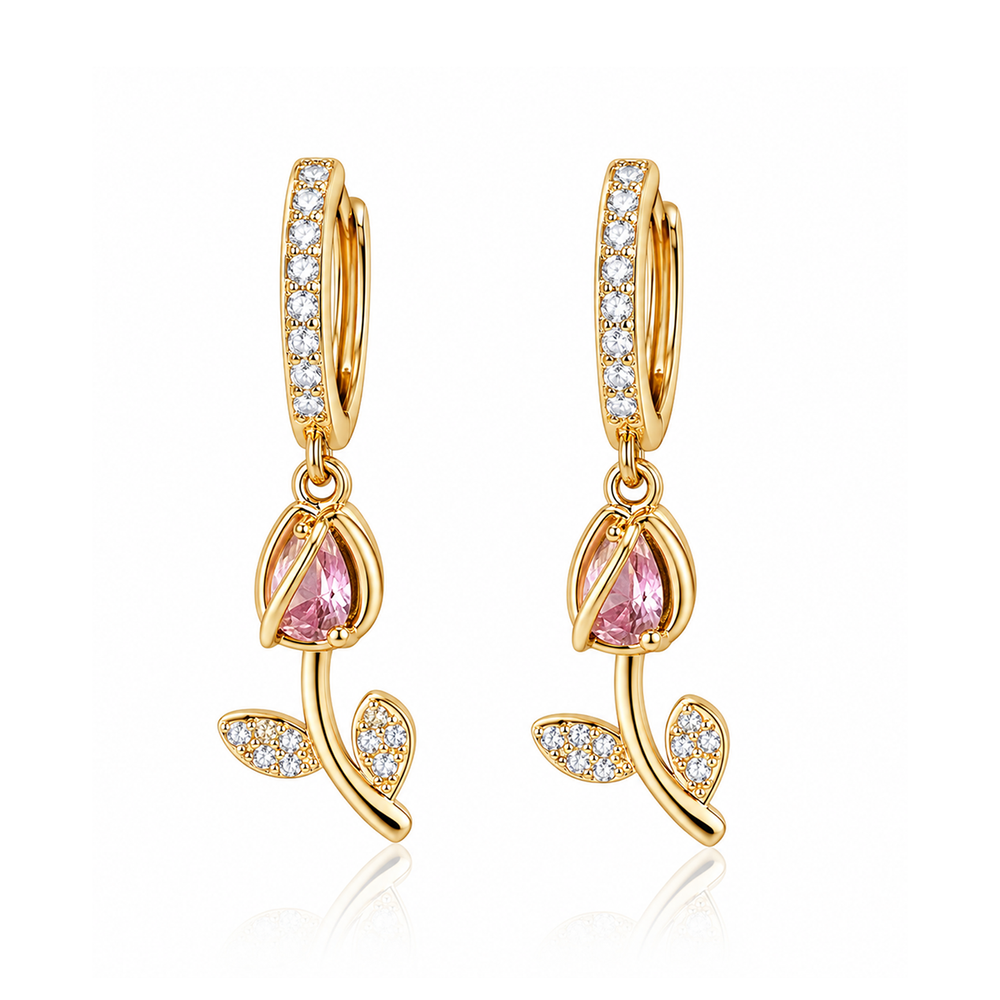 Pink Bloom Zircon Floral Drop Earrings