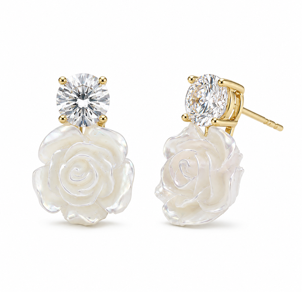Ivory Rose Zircon Stud Earrings