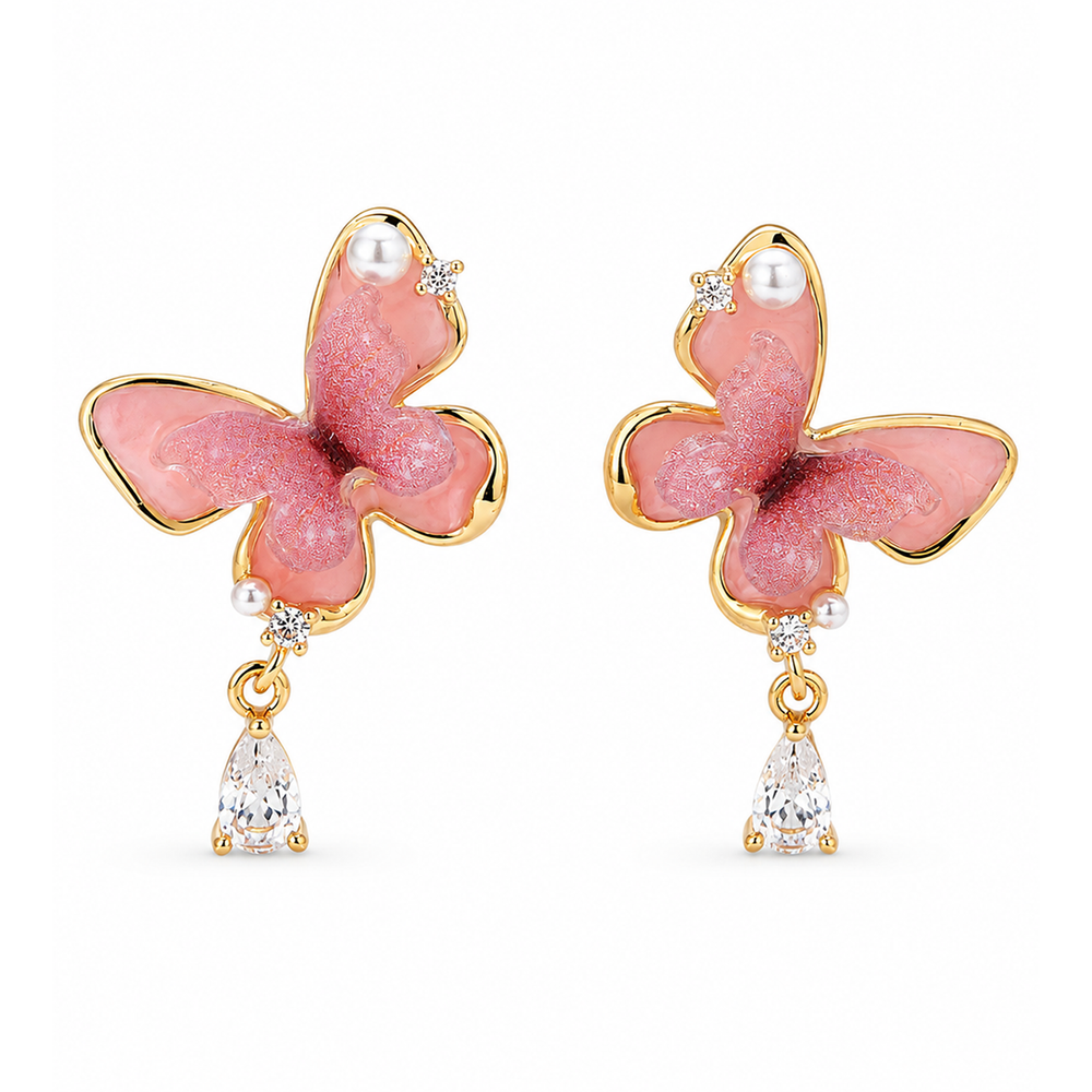 Pink Butterfly Zircon Drop Earrings