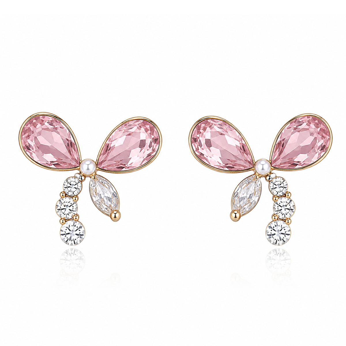 Pink Ribbon Bow Zircon Drop Earrings