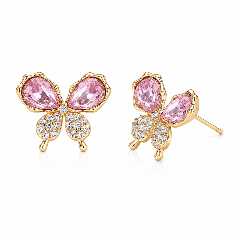 Pink Petal Butterfly Zircon Stud Earrings
