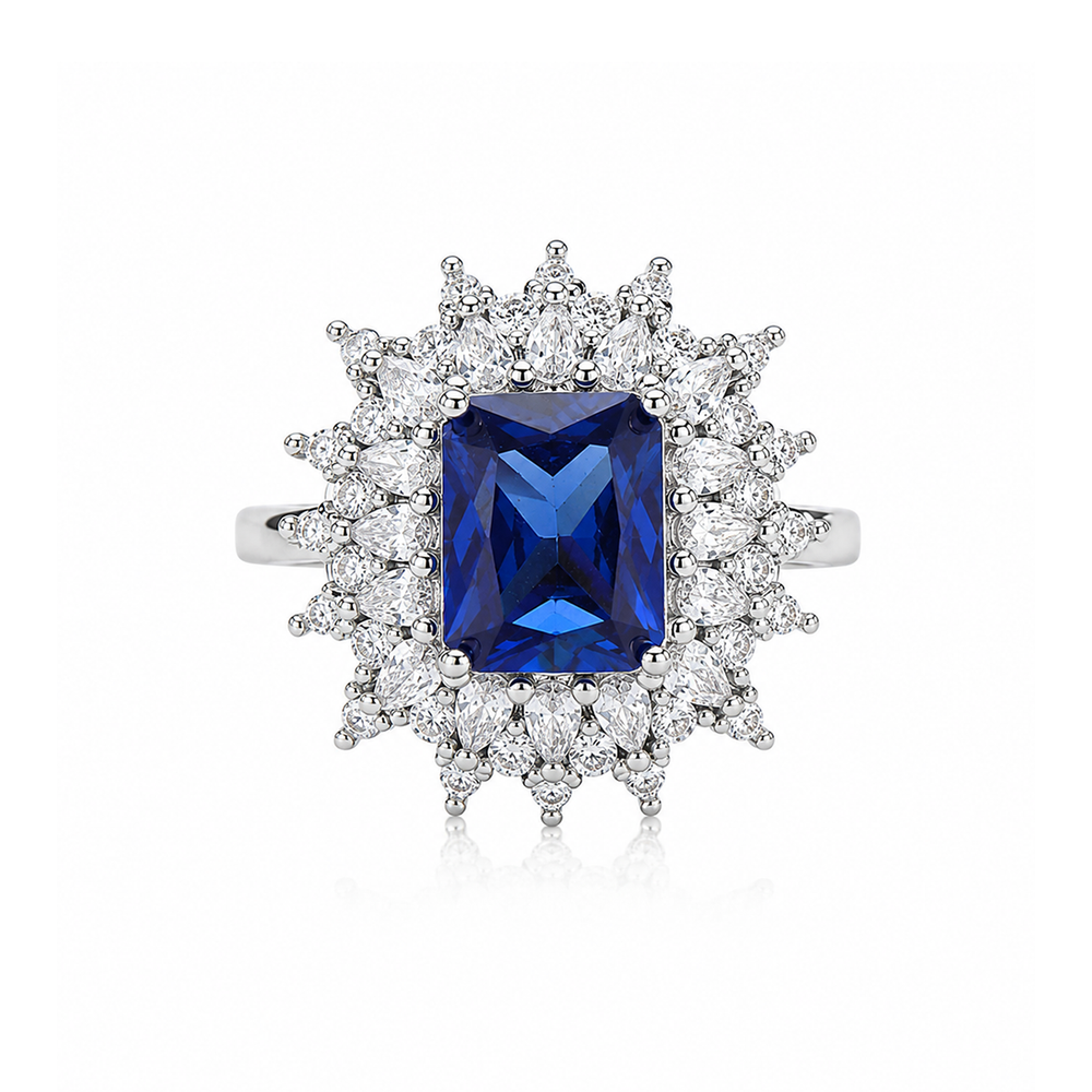 Midnight Blue Zircon Halo Ring