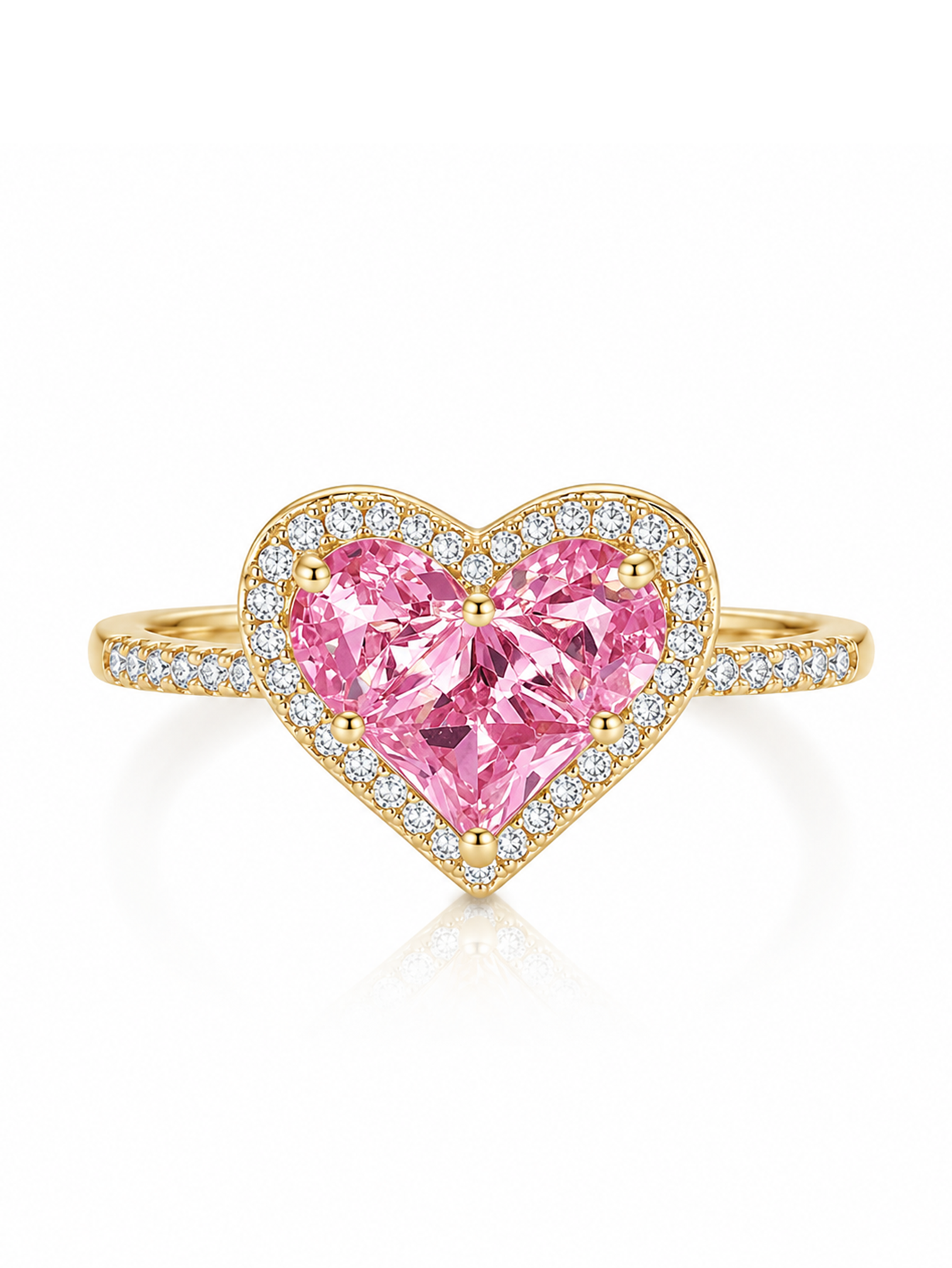 YEVORI Pink Heart Crystal Adjustable Ring