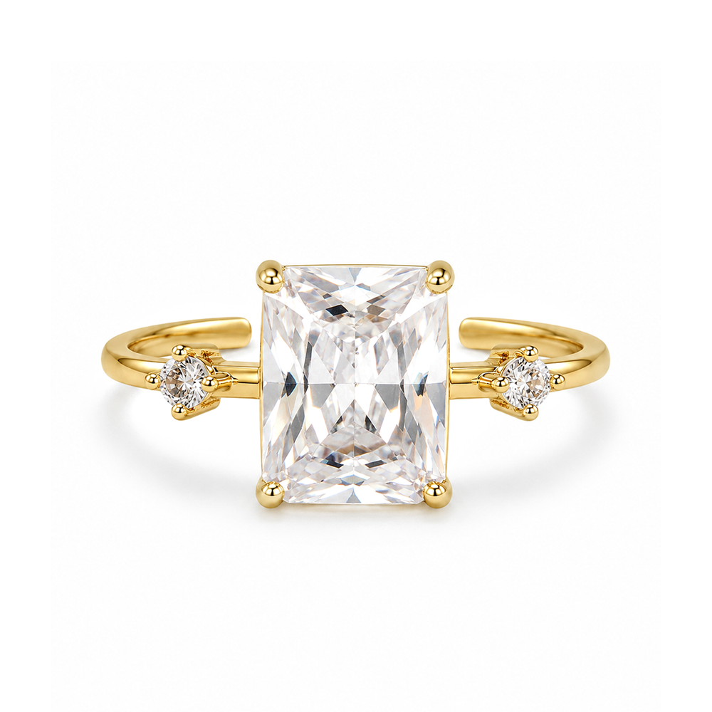 Golden Radiance Rectangular Zircon Ring