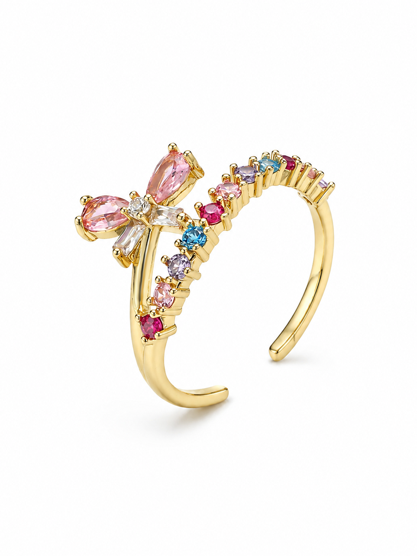 YEVORI Colorful Crystal Butterfly Adjustable Ring