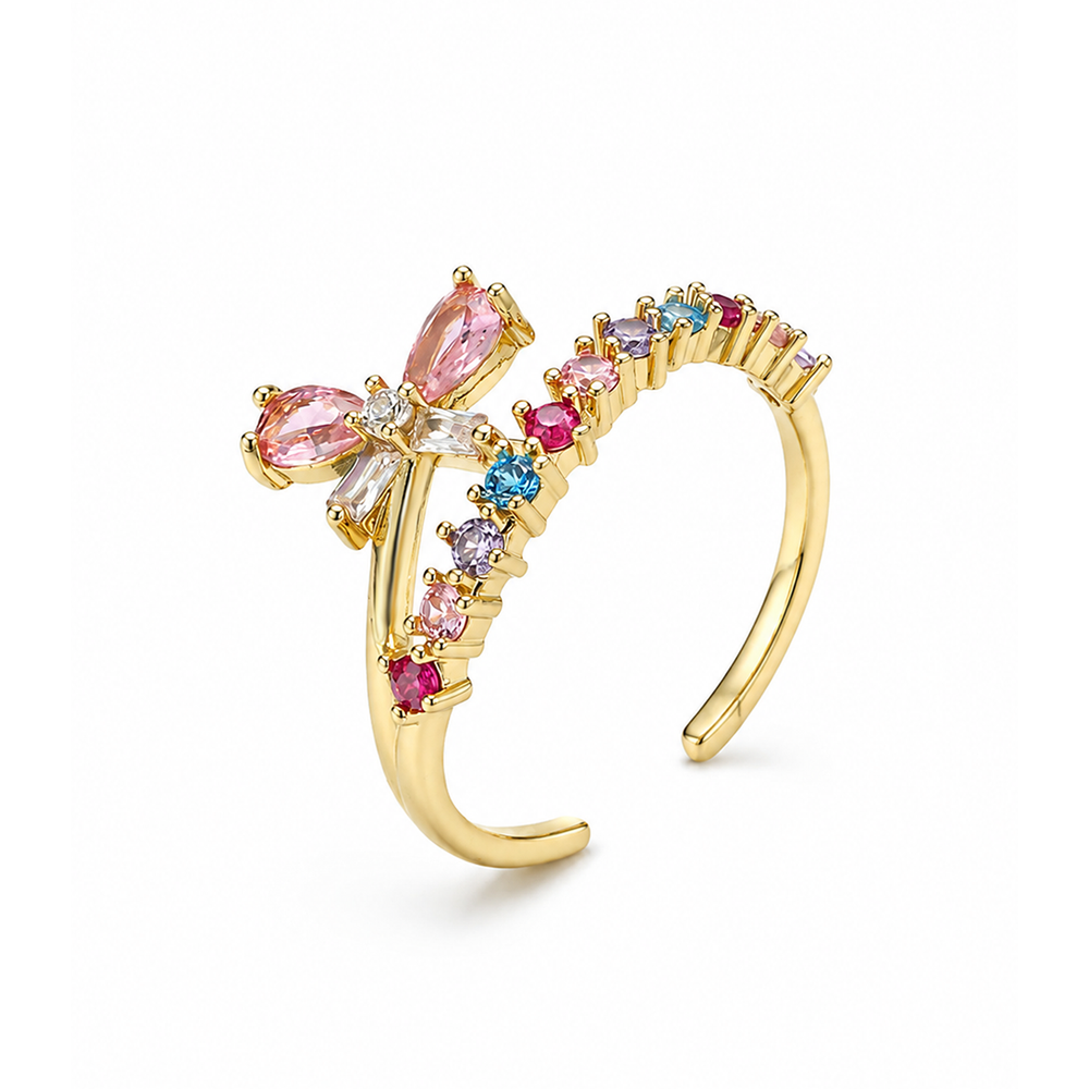 Rainbow Butterfly Zircon Open Ring