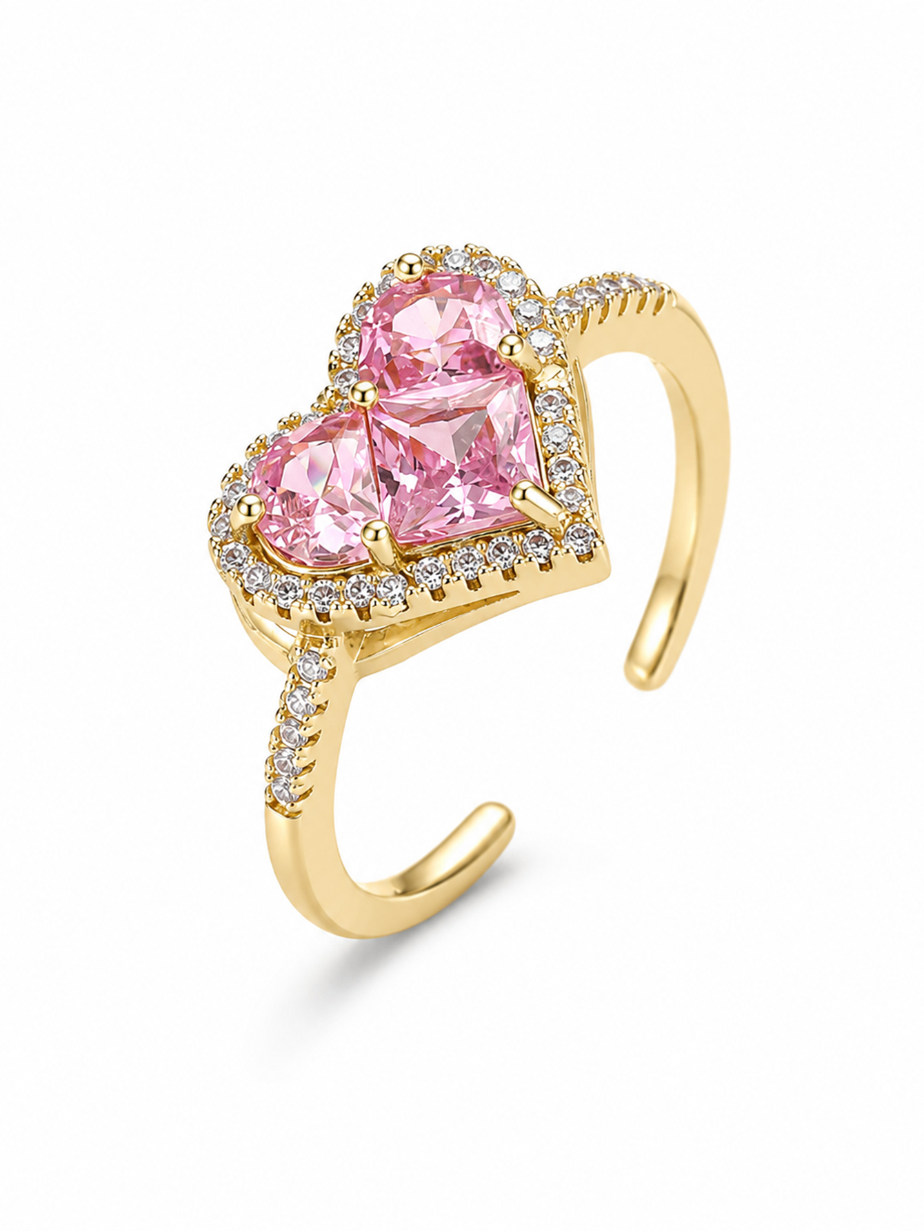 YEVORI Pink Heart Crystal Adjustable Ring