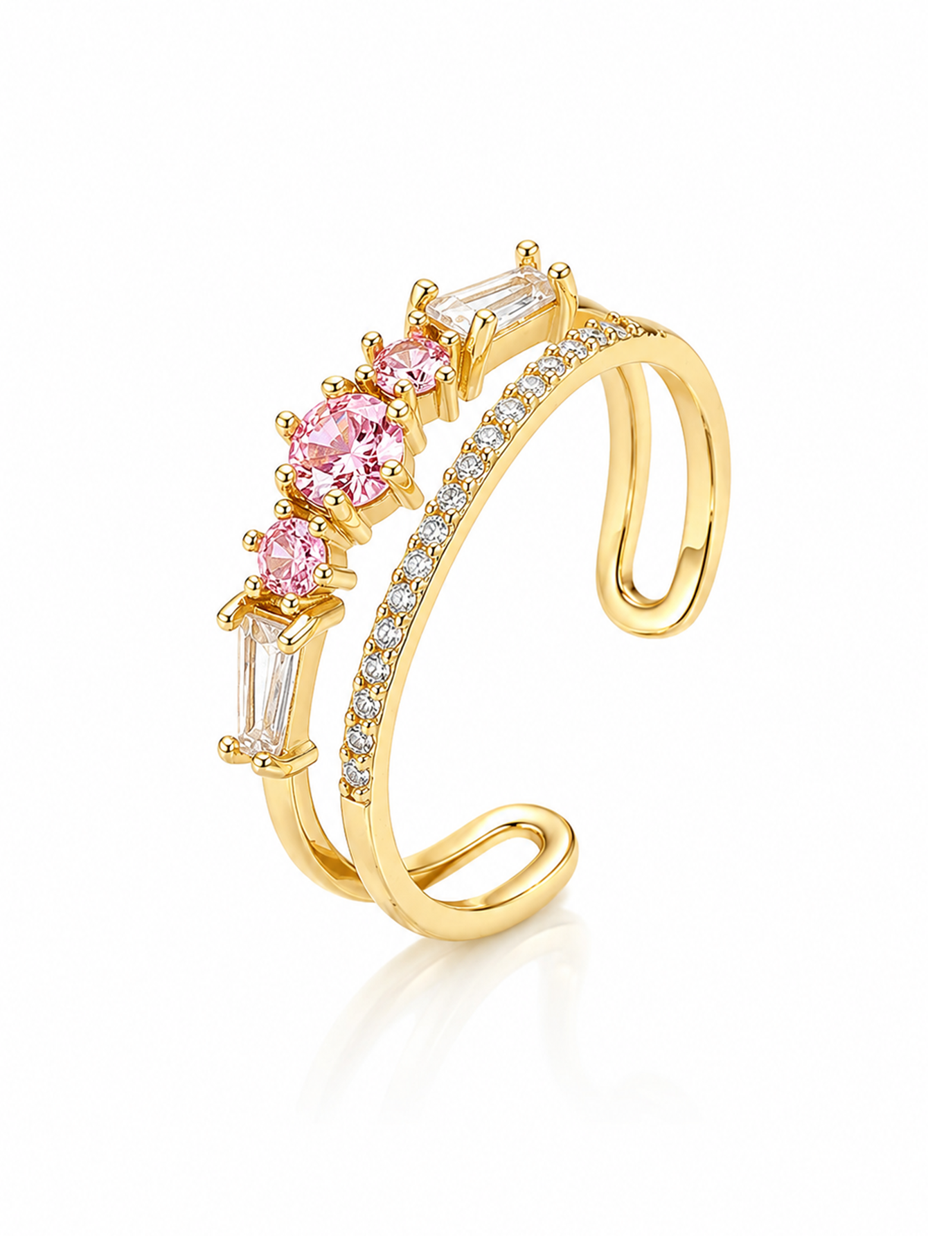 YEVORI Blush Pink Crystal Double Band Adjustable Ring