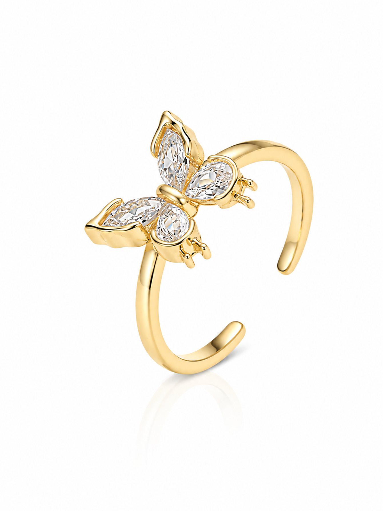 YEVORI Crystal Butterfly Adjustable Ring