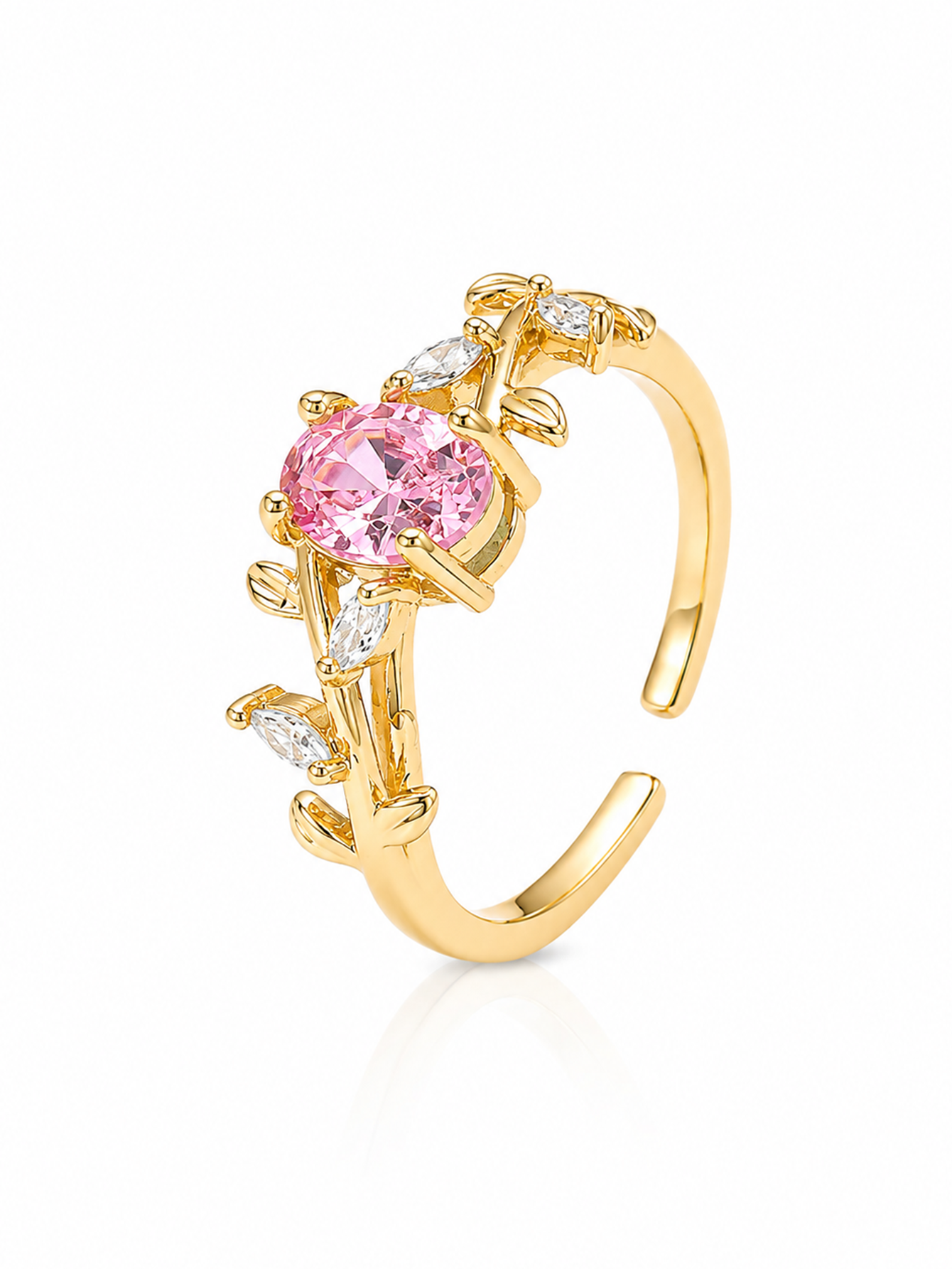 YEVORI Pink Bloom Vine Cubic Zirconia Adjustable Ring