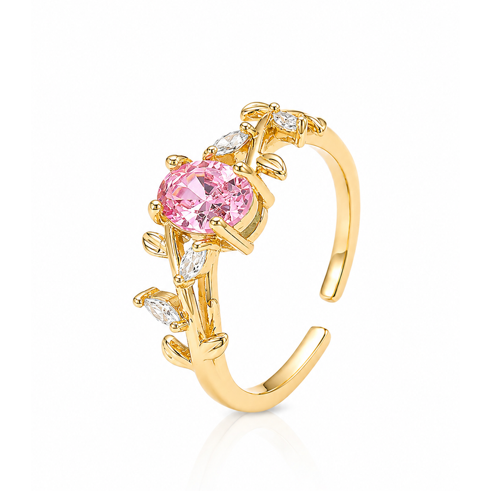 Pink Blossom Vine Zircon Open Ring