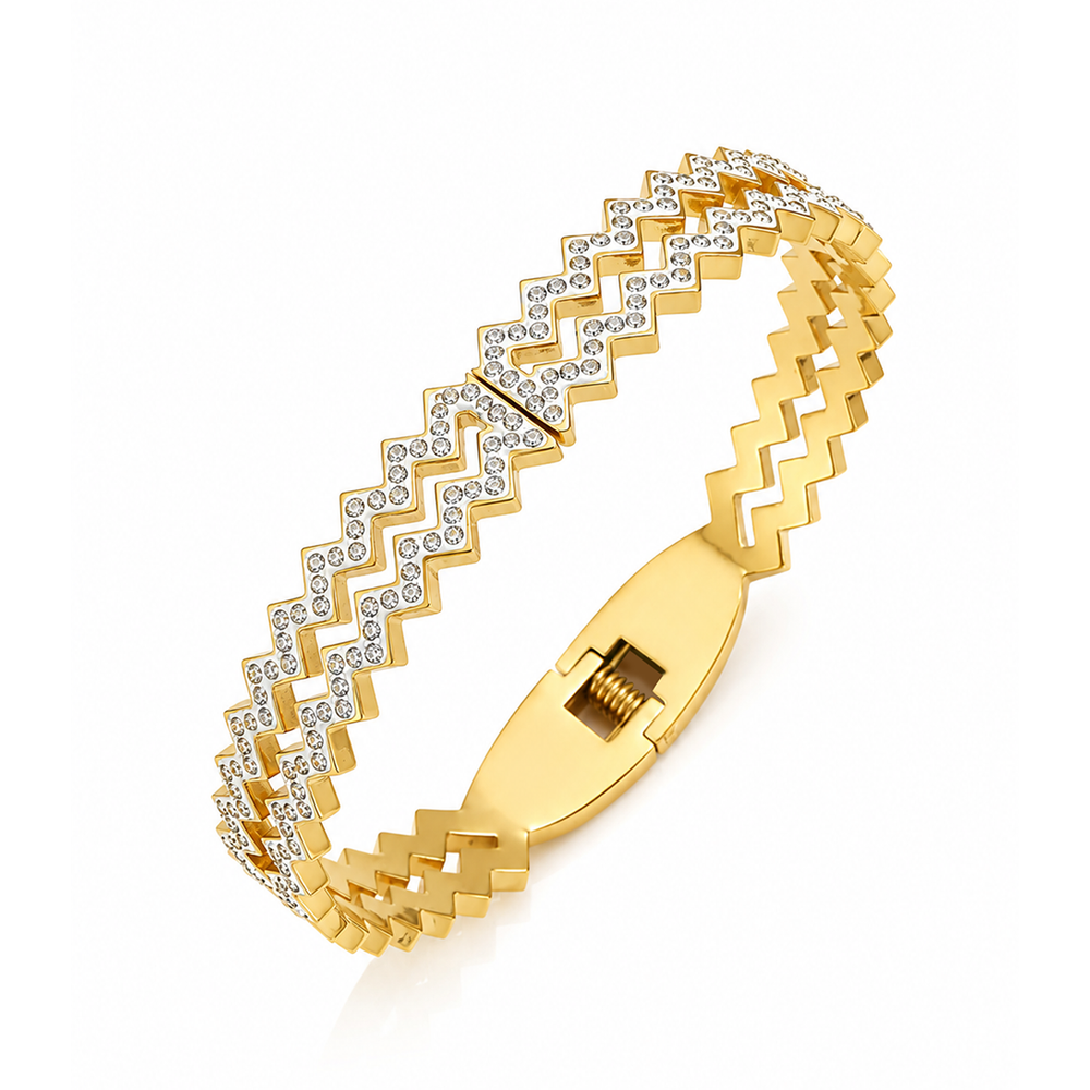 Golden Chevron Zircon Bangle
