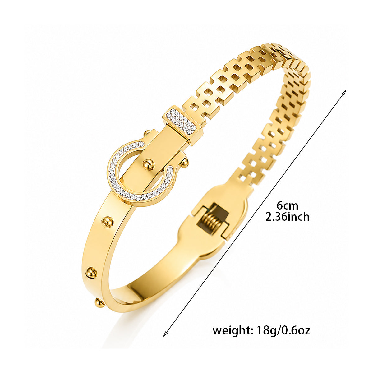 Golden Buckle Zircon Hinged Bangle Bracelet