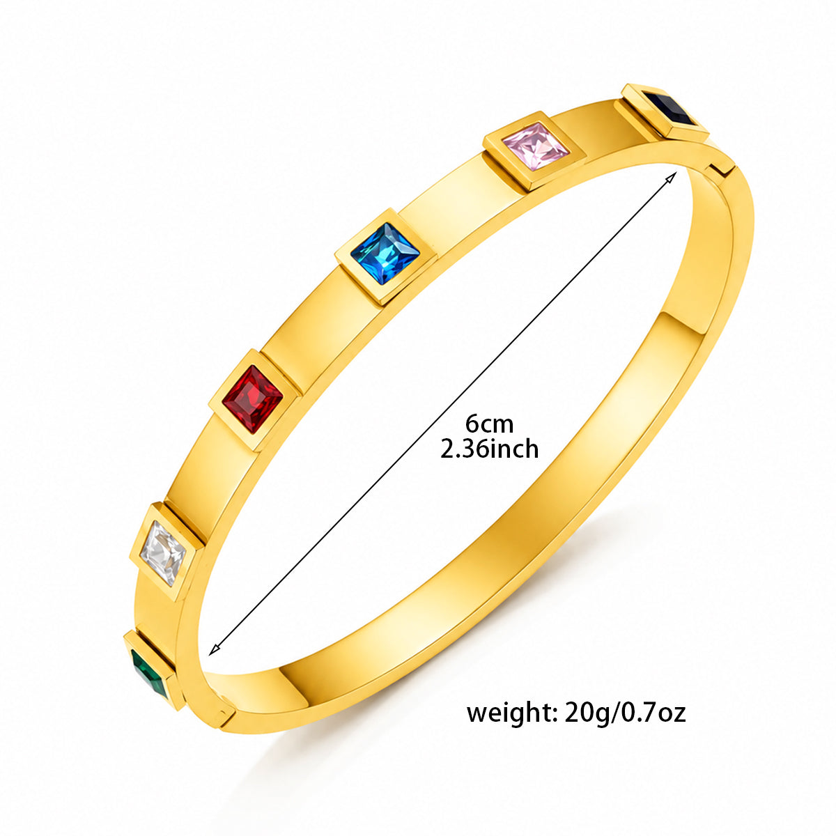 Rainbow Square Zircon Hinged Bangle Bracelet