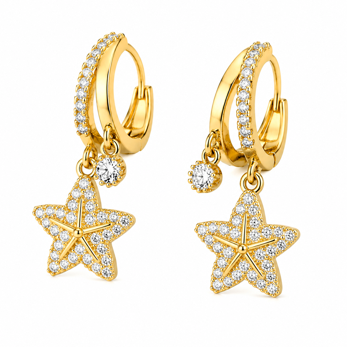 Golden Starfish Zircon Hoop Earrings
