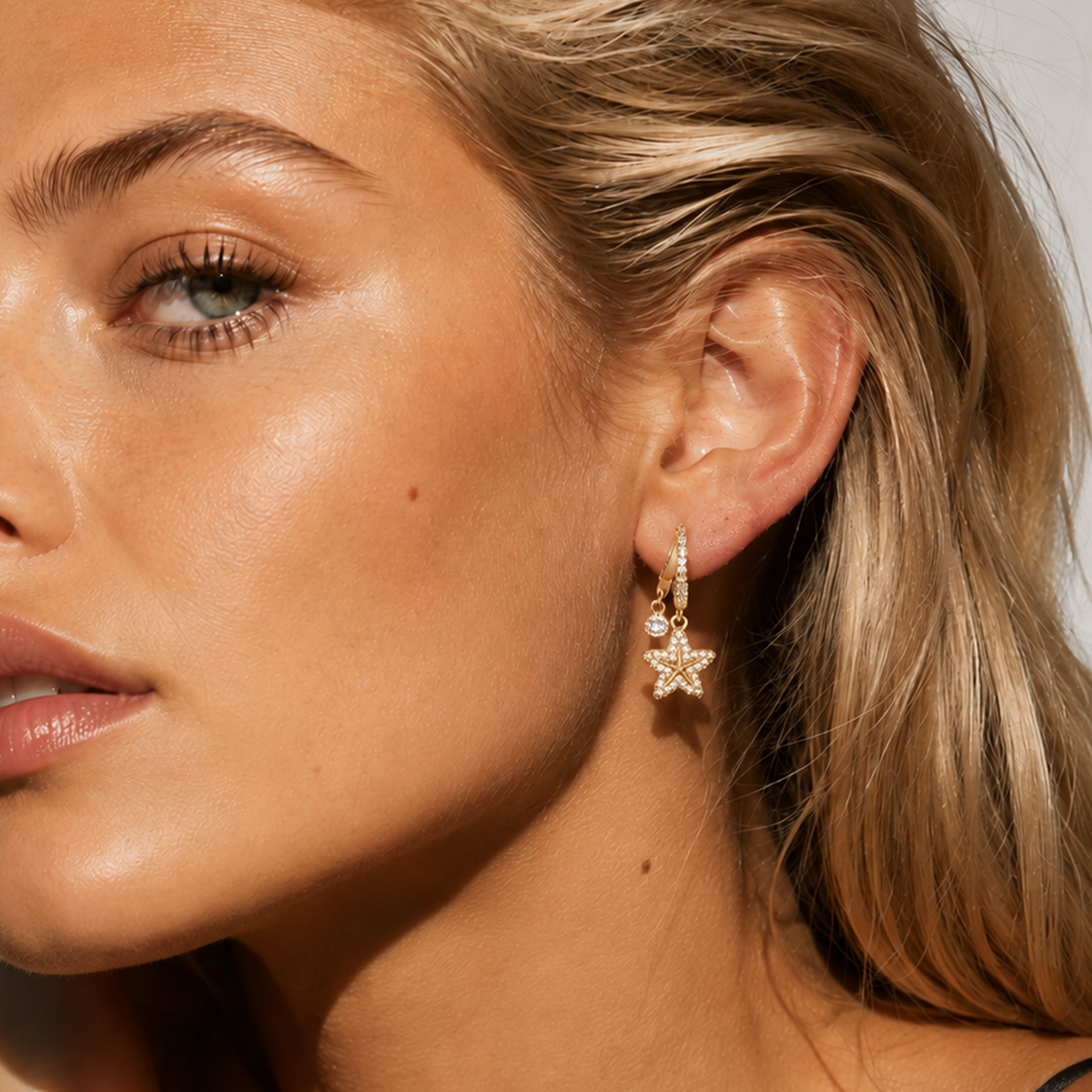 Golden Starfish Zircon Hoop Earrings