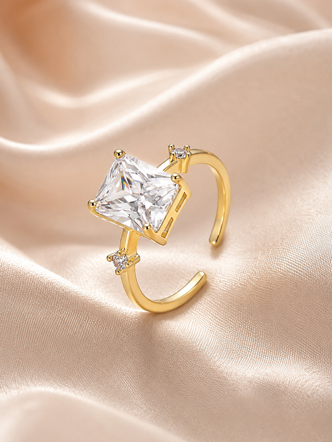 YEVORI Radiant Square Crystal Adjustable Ring