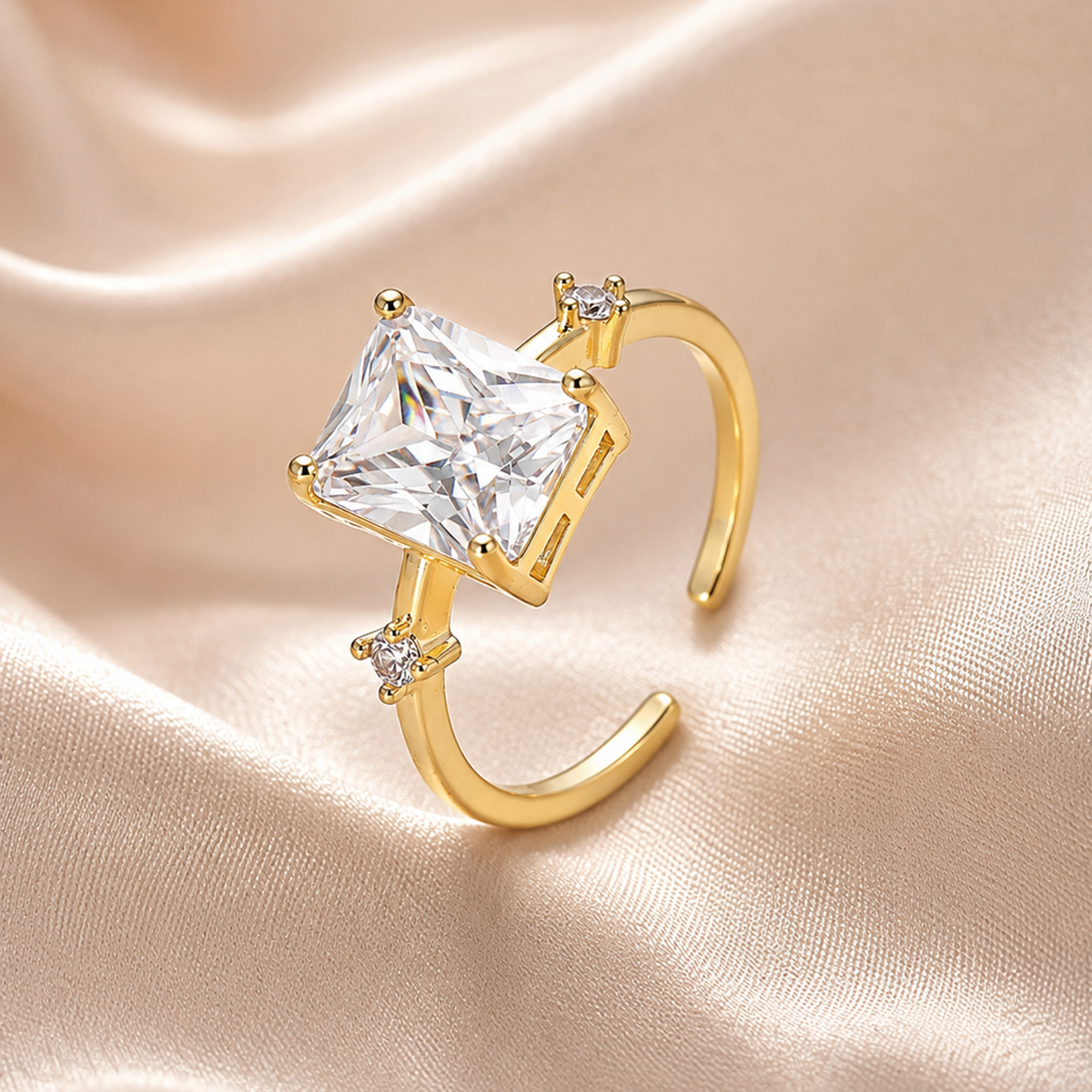 Golden Radiance Rectangular Zircon Ring
