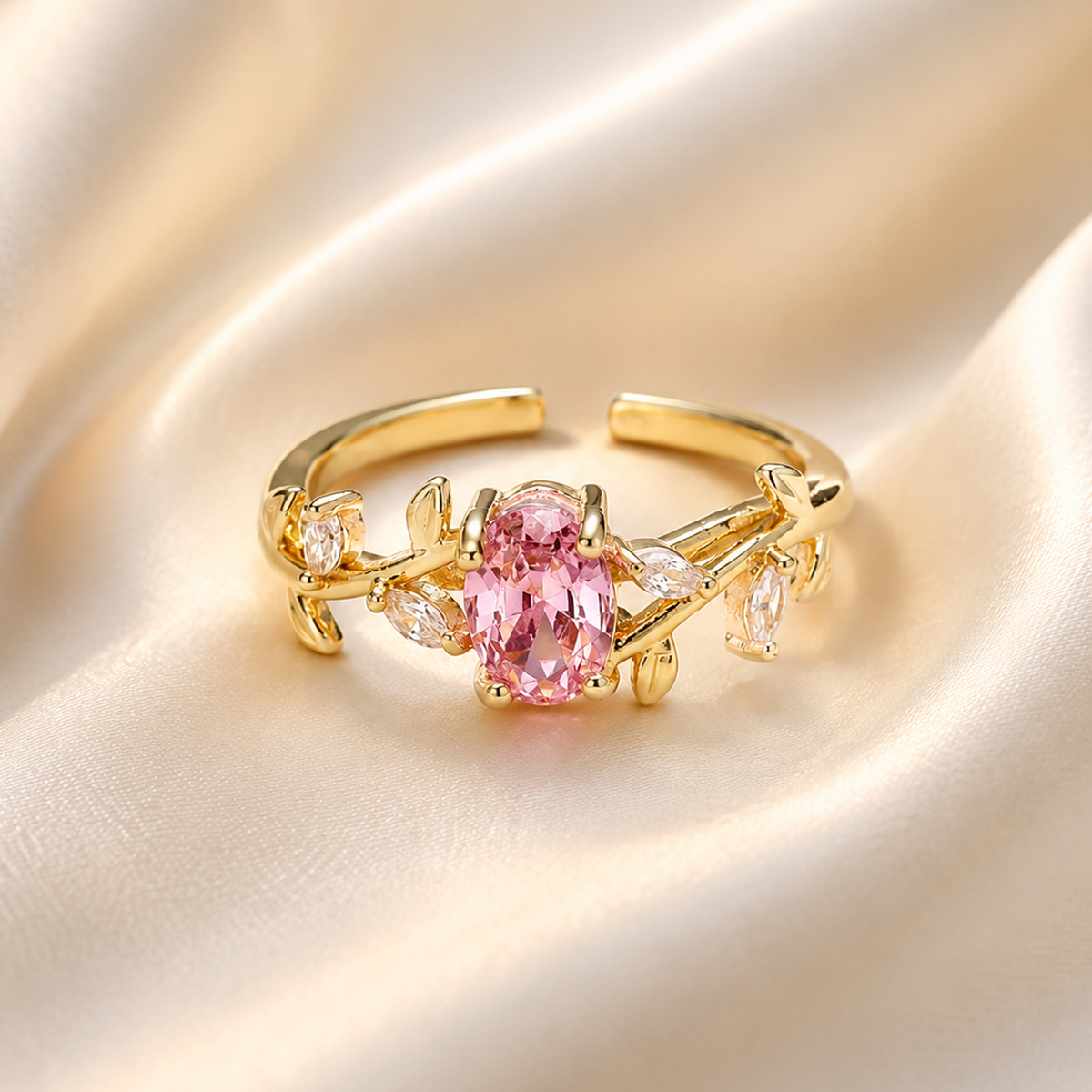 Pink Blossom Vine Zircon Ring