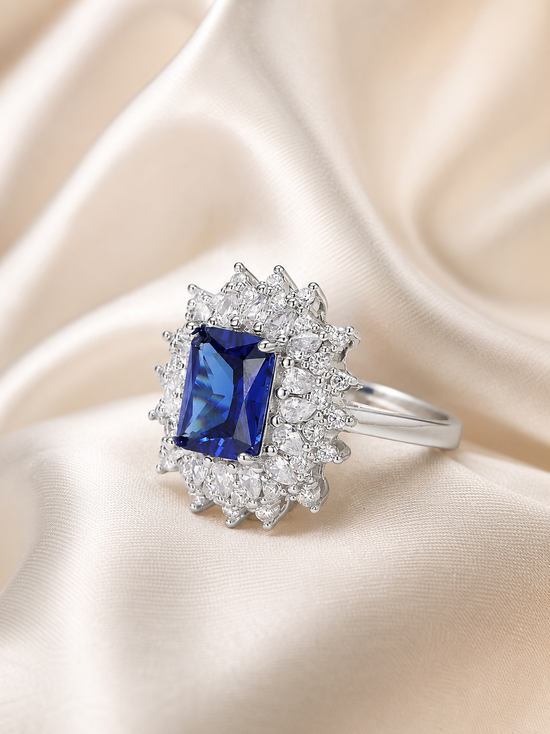 Midnight Bloom Blue Zircon Ring