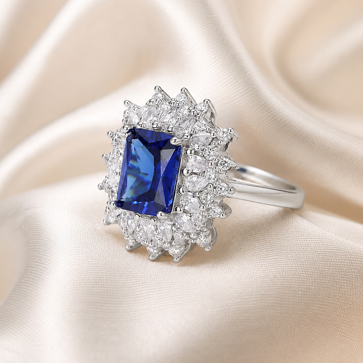Midnight Blue Zircon Halo Ring