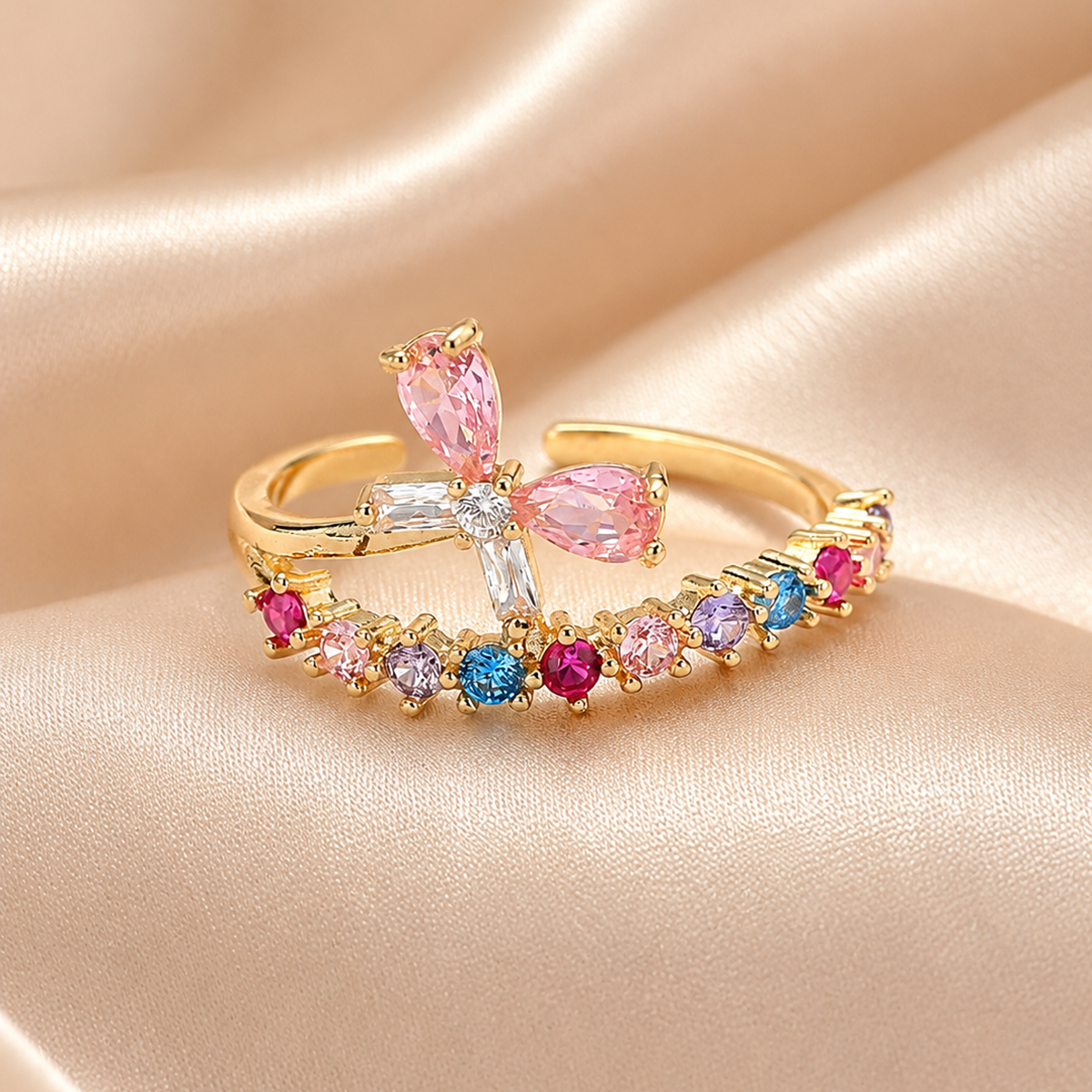 Rainbow Butterfly Zircon Cuff Bracelet