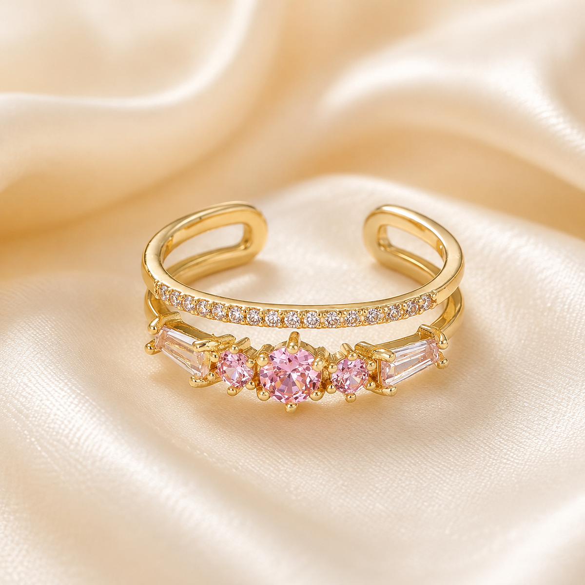 Blush Cascade Zircon Double-Band Cuff Bracelet