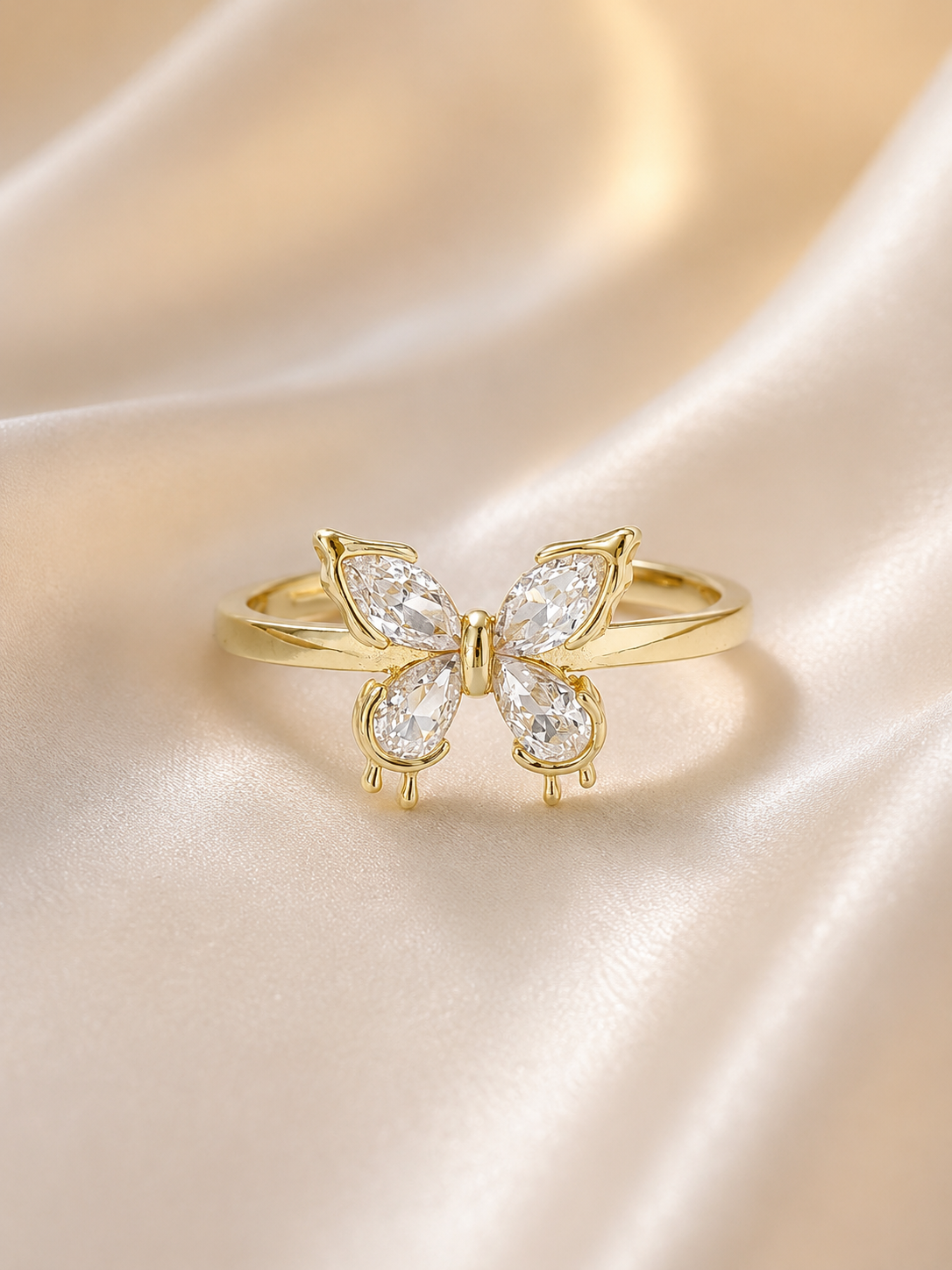 YEVORI Crystal Butterfly Adjustable Ring