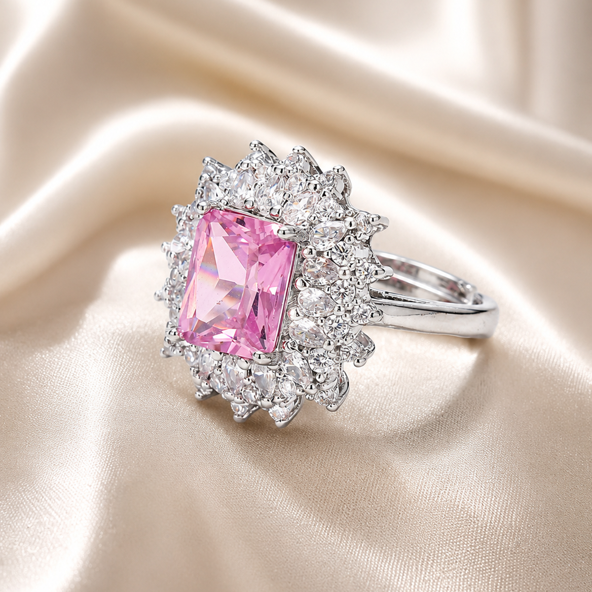 Pink Radiance Zircon Halo Ring