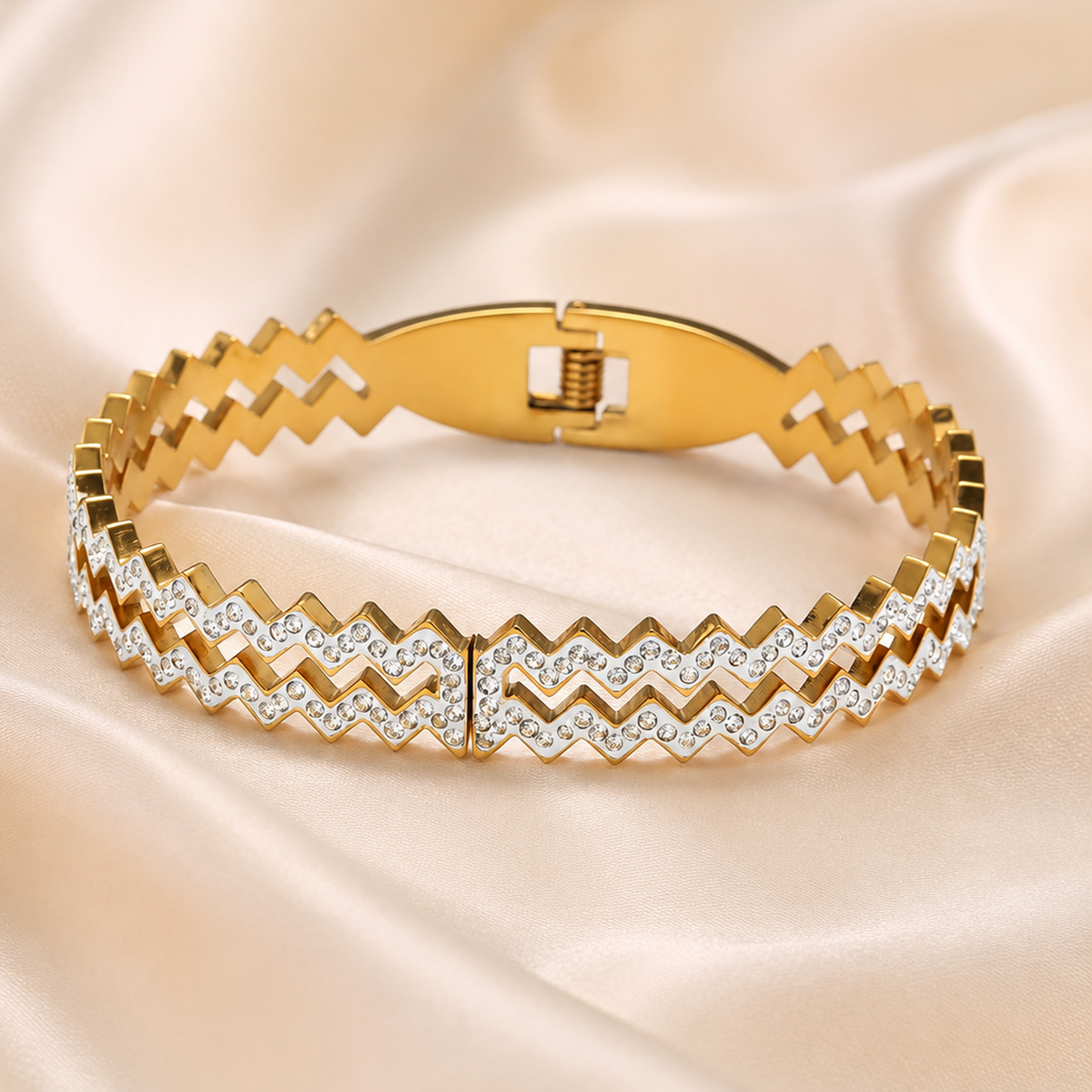 Golden Chevron Zircon Bangle