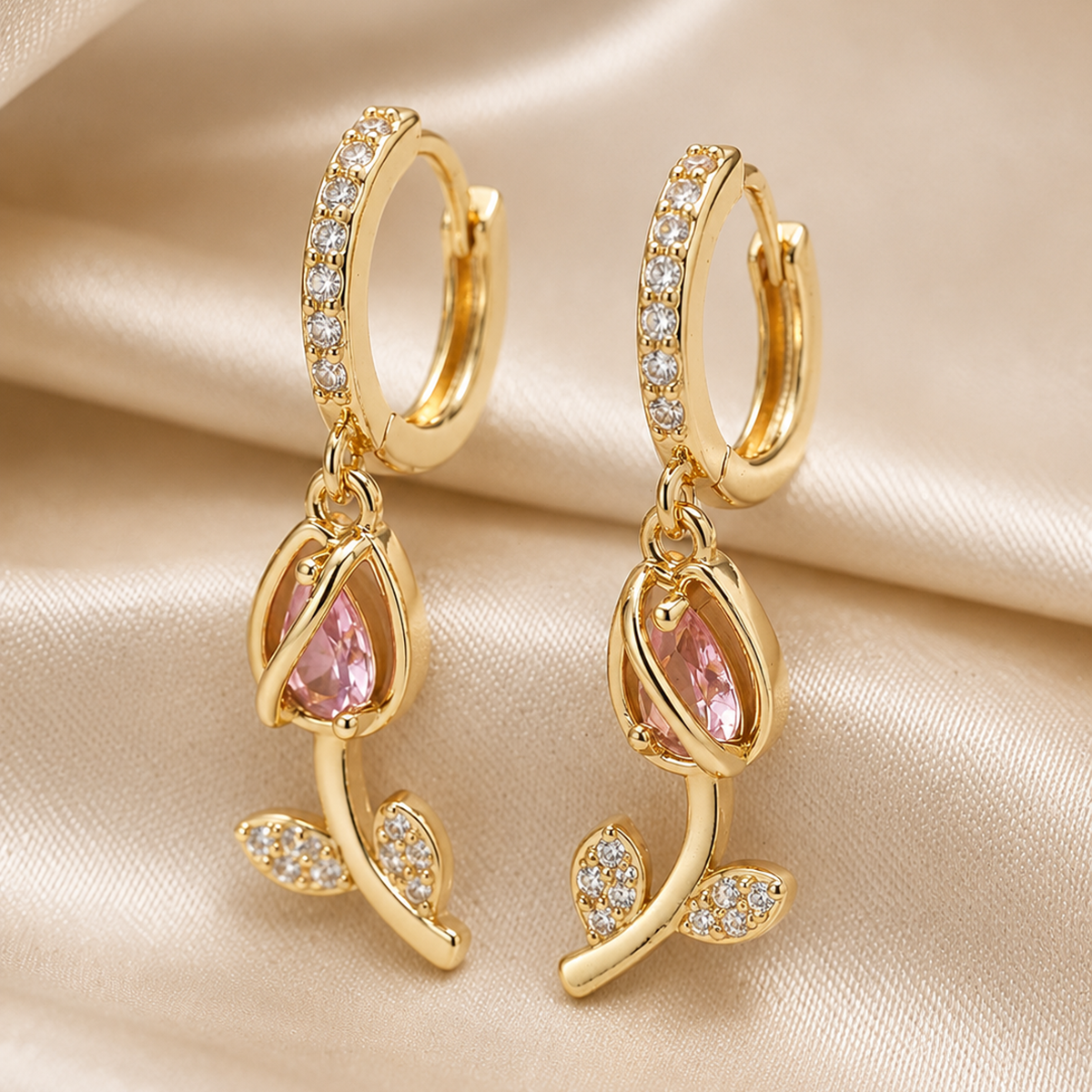 Pink Bloom Zircon Drop Earrings