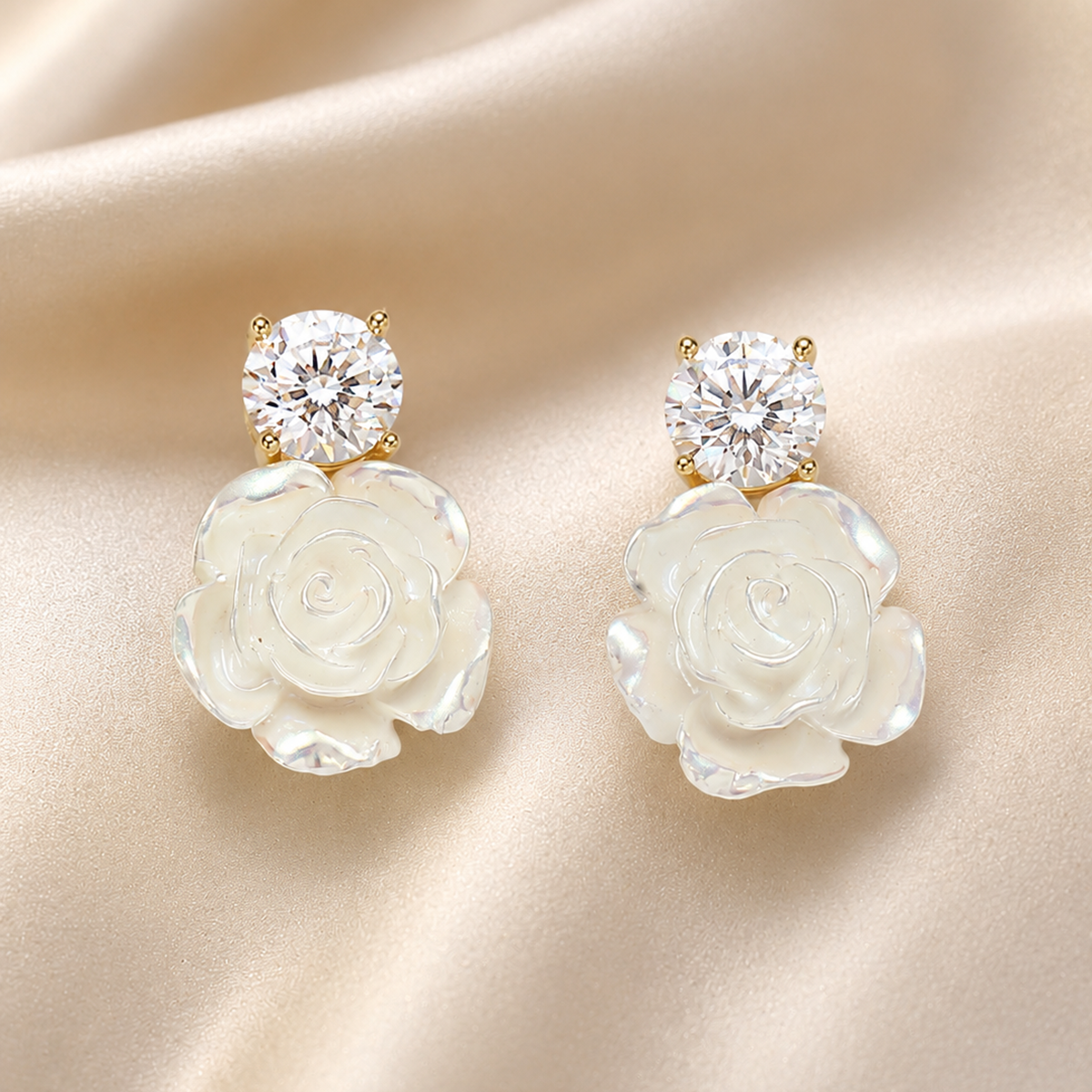 Ivory Rose Zircon Stud Earrings
