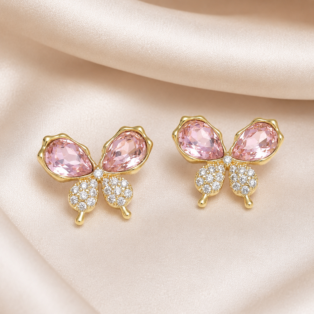 Pink Petal Butterfly Zircon Stud Earrings