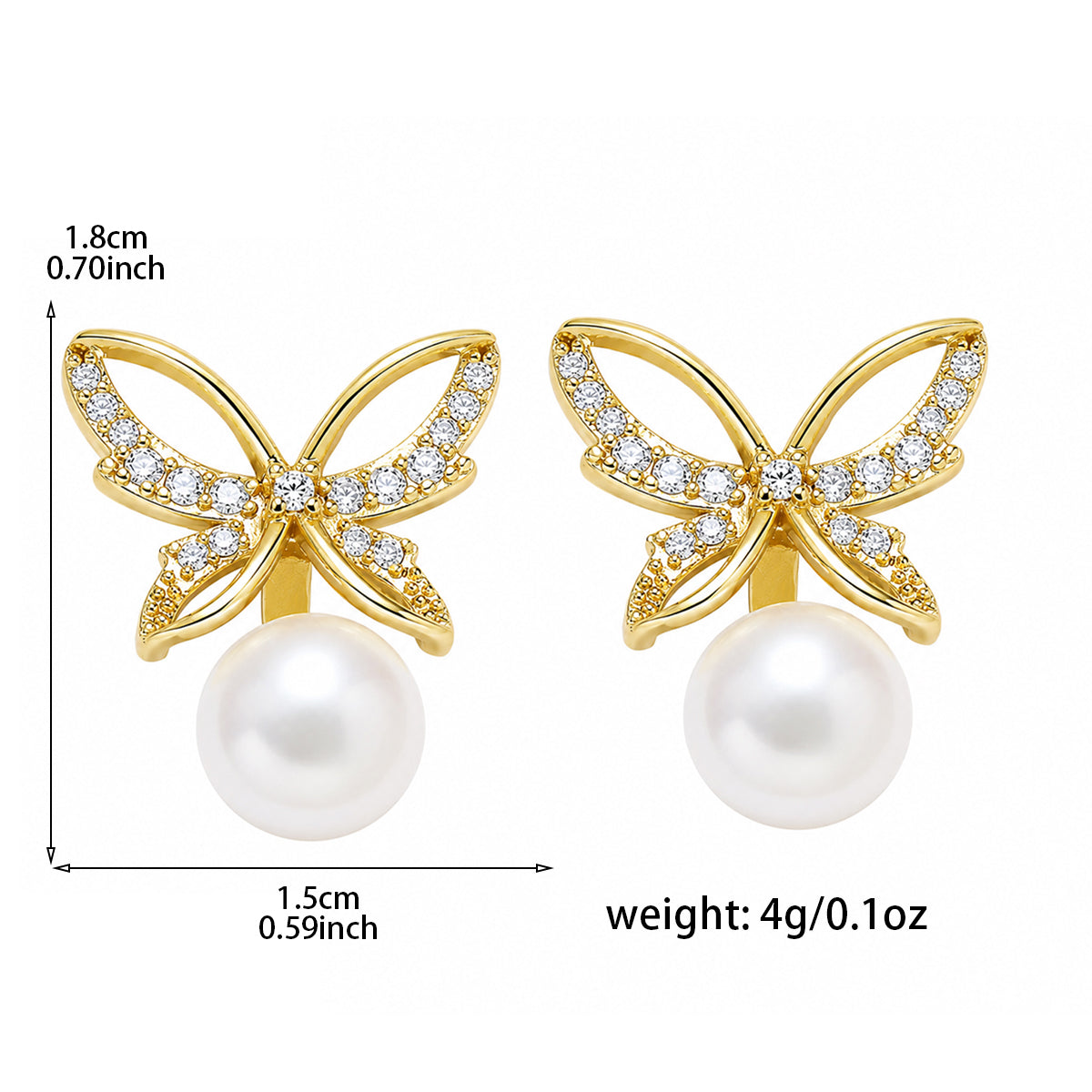 Butterfly Pearl Zircon Stud Earrings