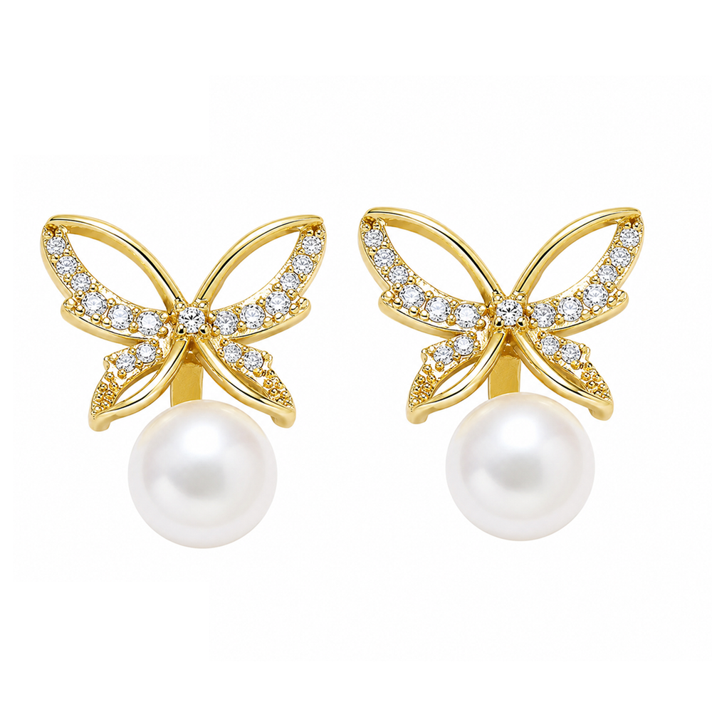 Butterfly Pearl Zircon Stud Earrings