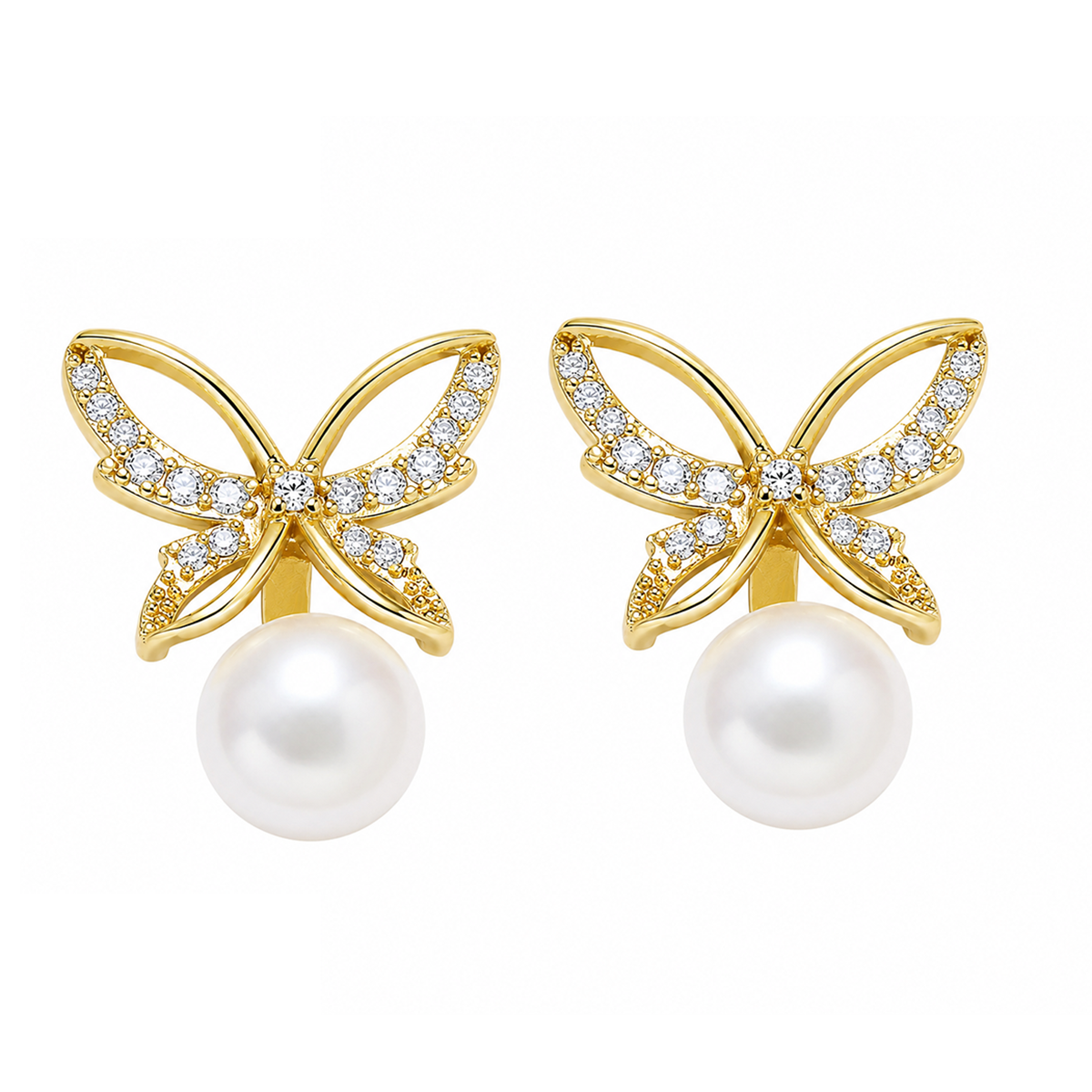 Butterfly Pearl Zircon Stud Earrings