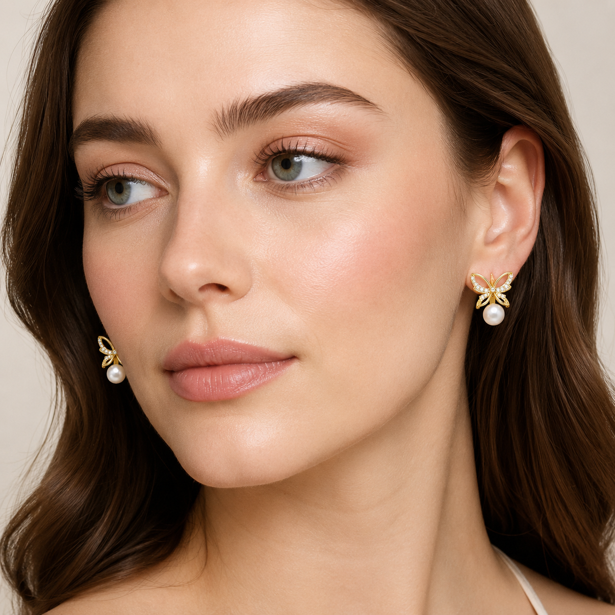 Butterfly Pearl Zircon Stud Earrings