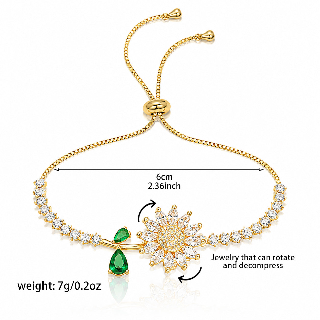 Golden Bloom Rotating Sunflower Adjustable Bracelet