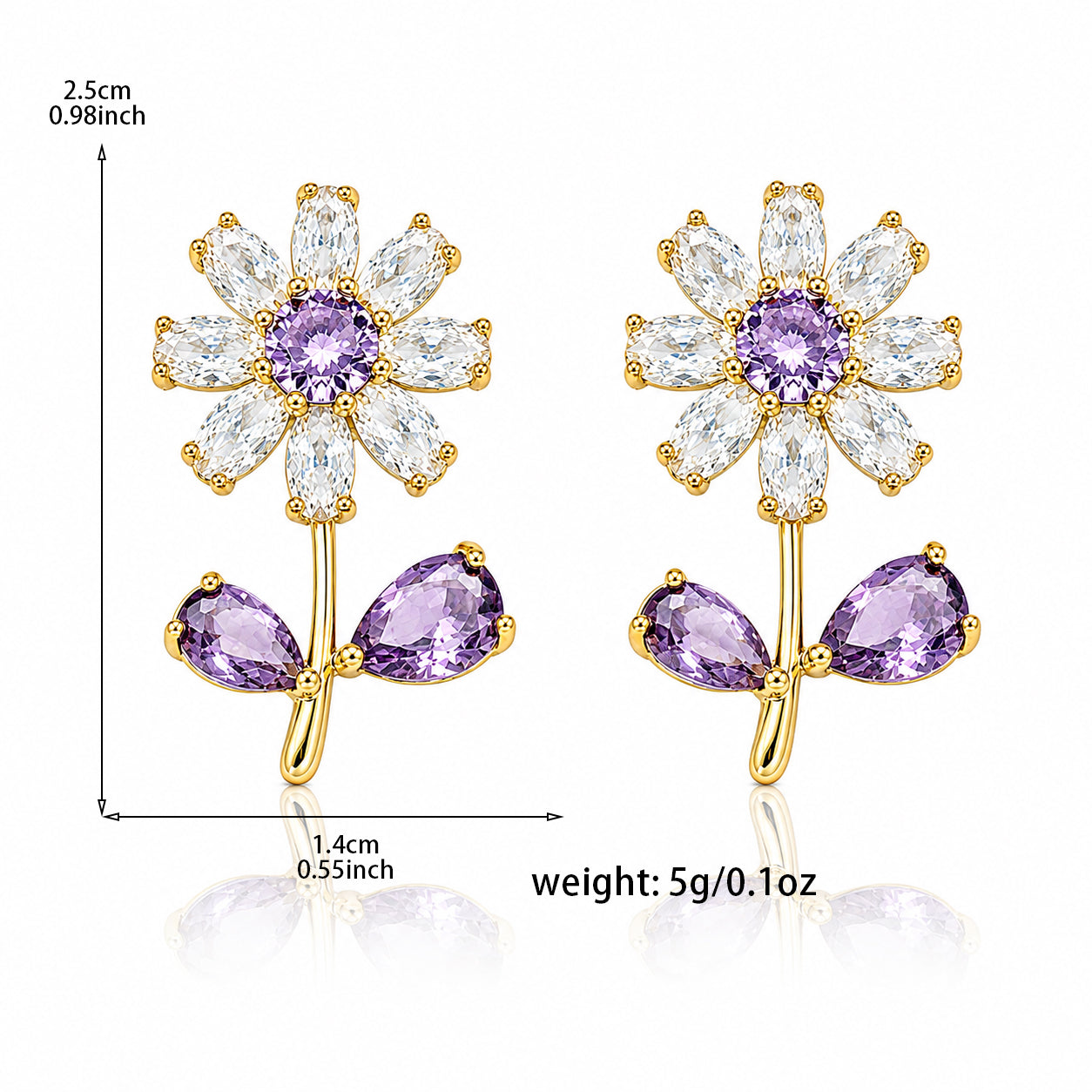 Violet Bloom Cubic Zirconia Flower Earrings