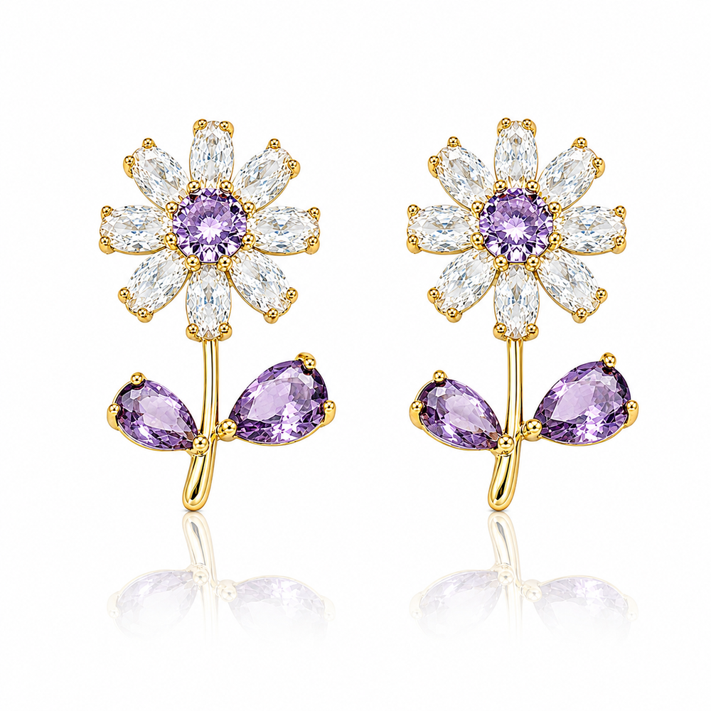 Violet Bloom Zircon Flower Earrings