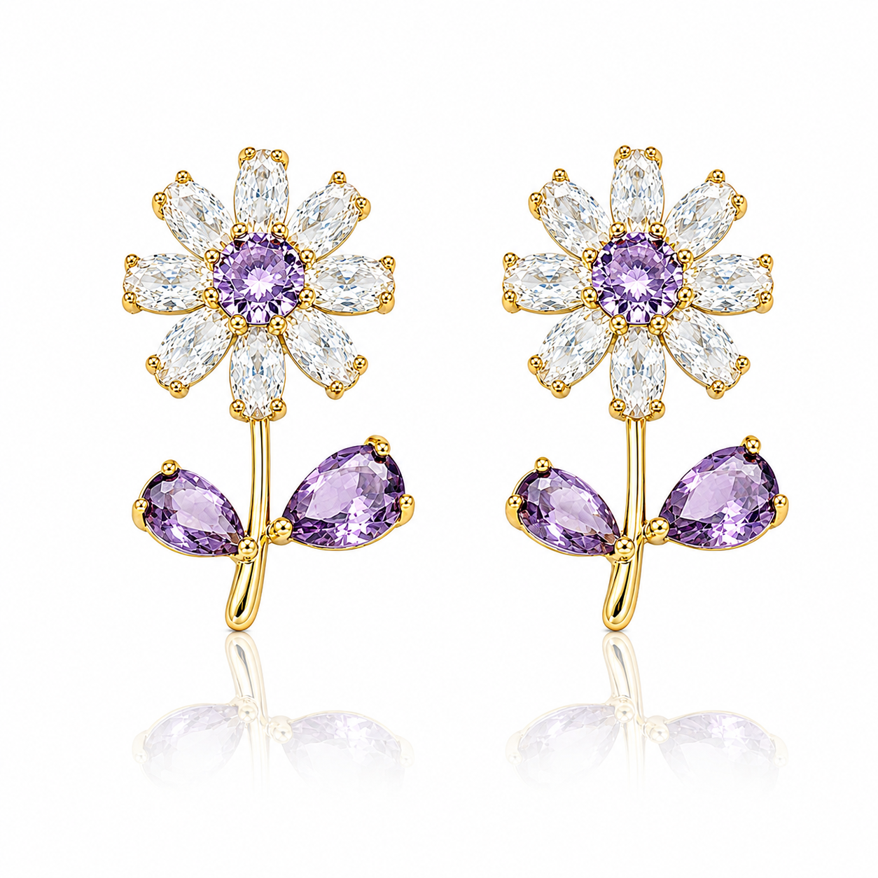 Violet Bloom Cubic Zirconia Flower Earrings