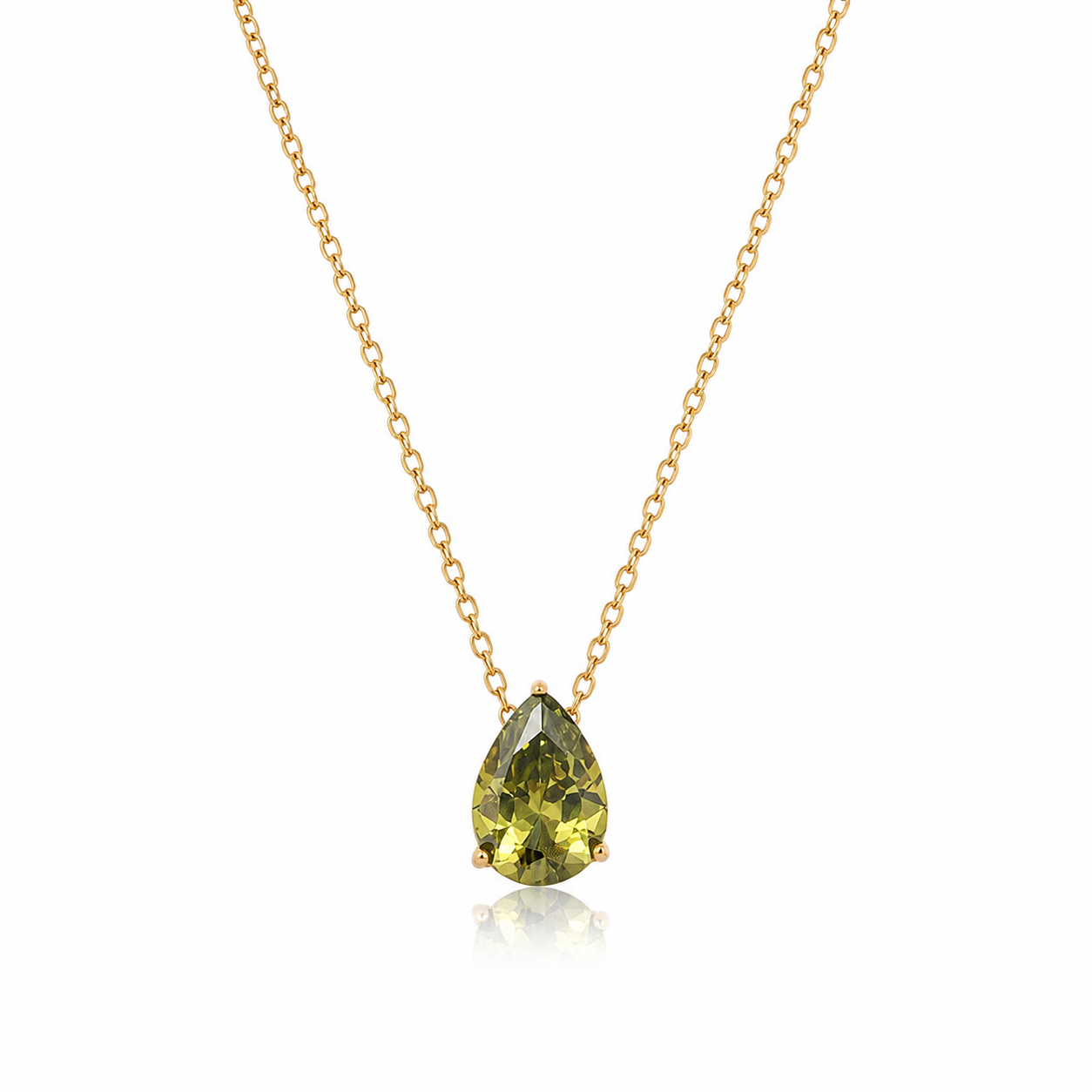 Olive Glow Teardrop Cubic Zirconia Necklace