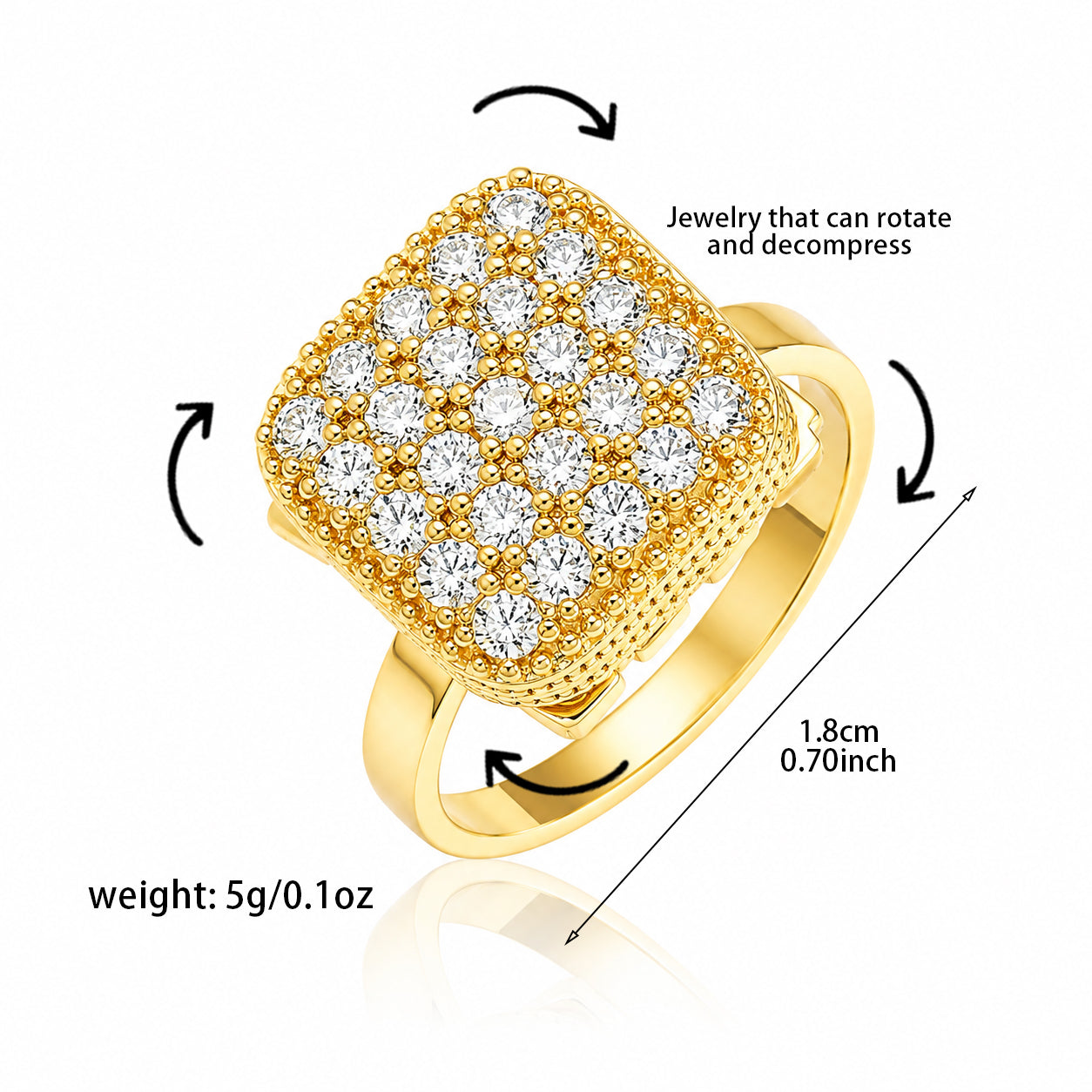 Radiant Square Rotating Cubic Zirconia Ring