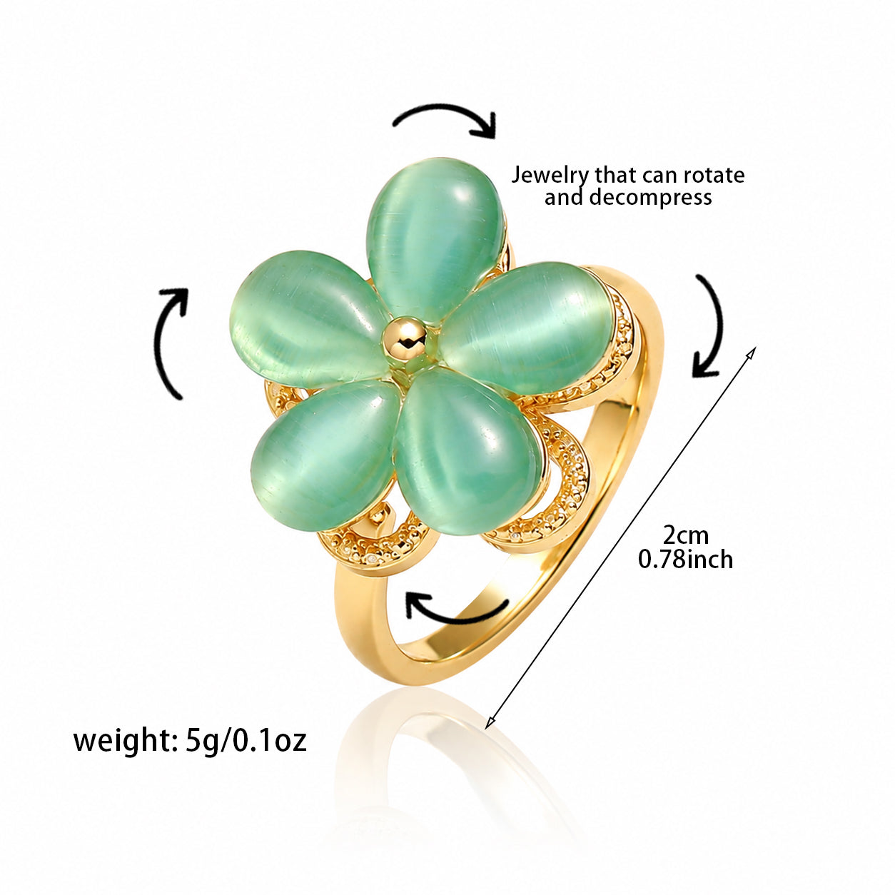 Mint Bloom Rotating Cat-Eye Flower Ring