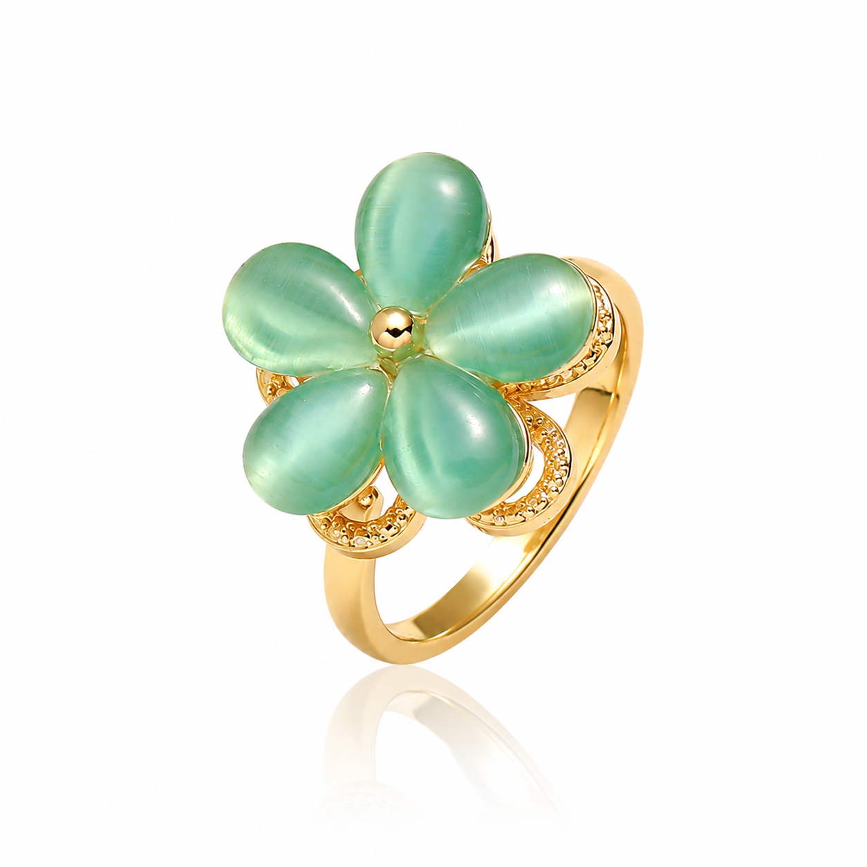 Mint Bloom Rotating Cat-Eye Flower Ring